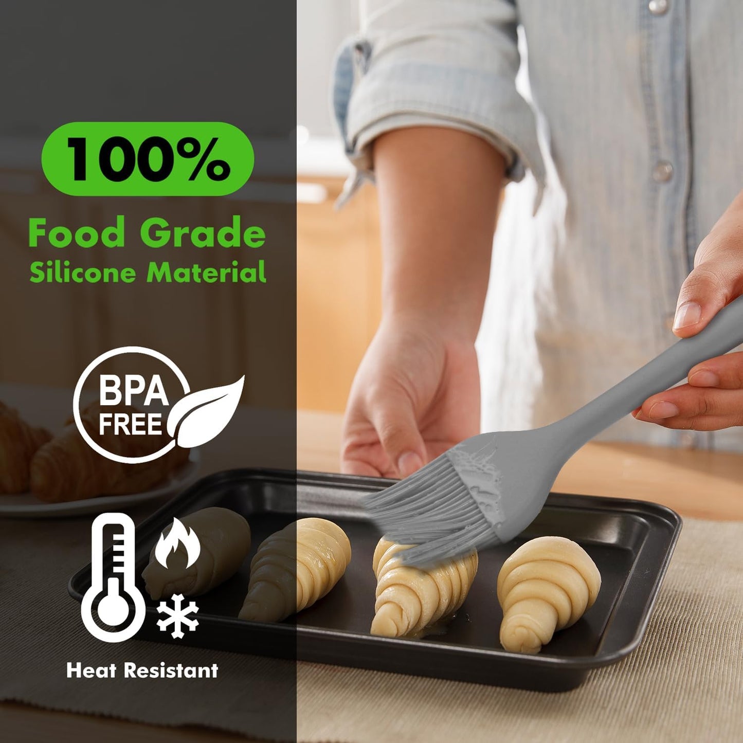 HOTEC Basting Brushes Silicone Heat Resistant Pastry Brushes Spread Oil Butter Sauce Marinades for BBQ Grill Barbecue Baking Kitchen Cooking BPA Free Dishwasher Safe (Grey 2)