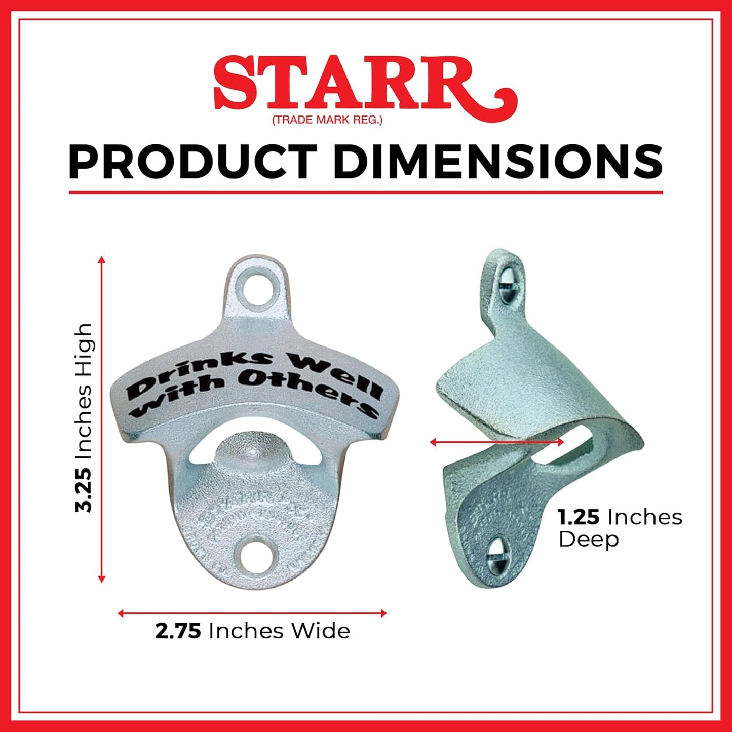 STARR "X" Take Your Top Off | Classic Wall Mounted Beer Bottle Opener for Home Bar, Kitchen, Patio, or Man Cave | Easy Cap Removal, Zinc Plated Cast Iron