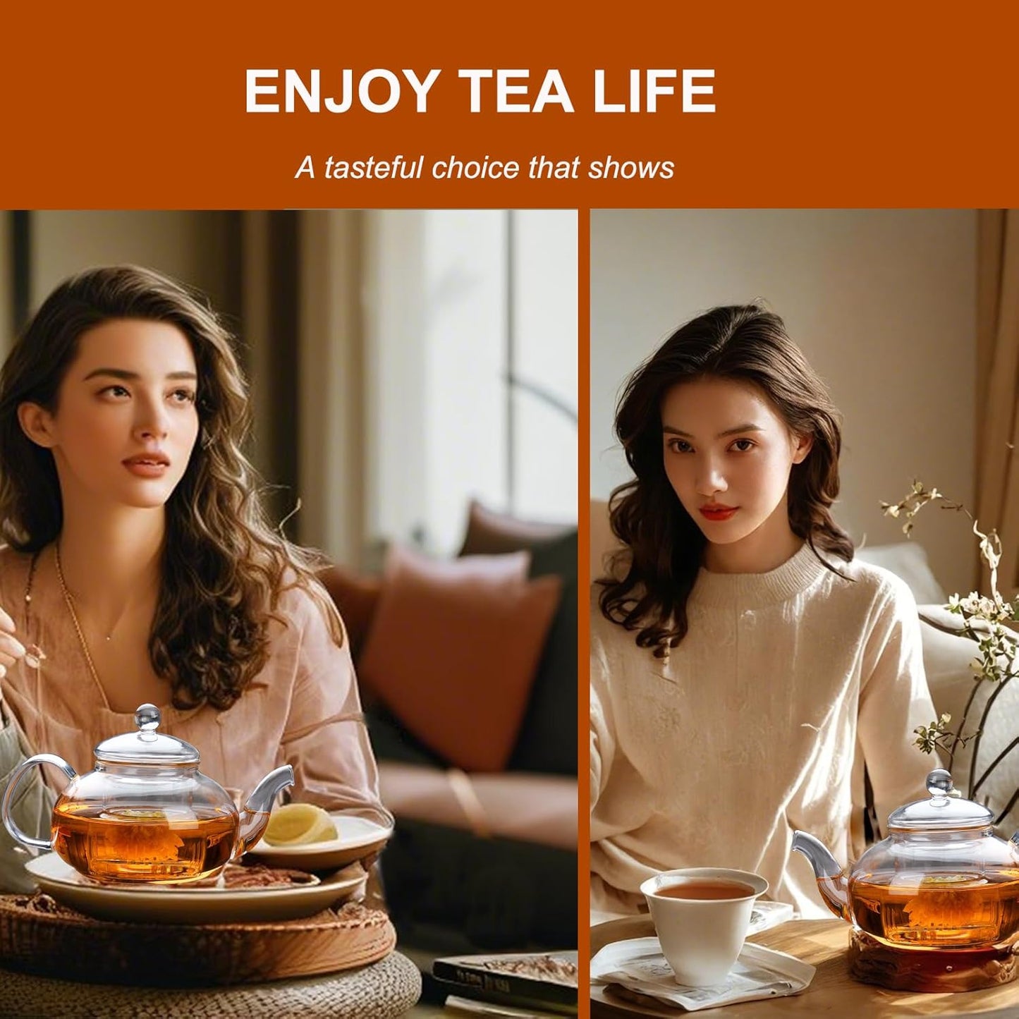 Glass Teapot Stovetop Safe, Heat-Resistant Clear Teapot with Removable glass Infuser, Loose Leaf and Blooming Tea Maker （20.3 OZ)