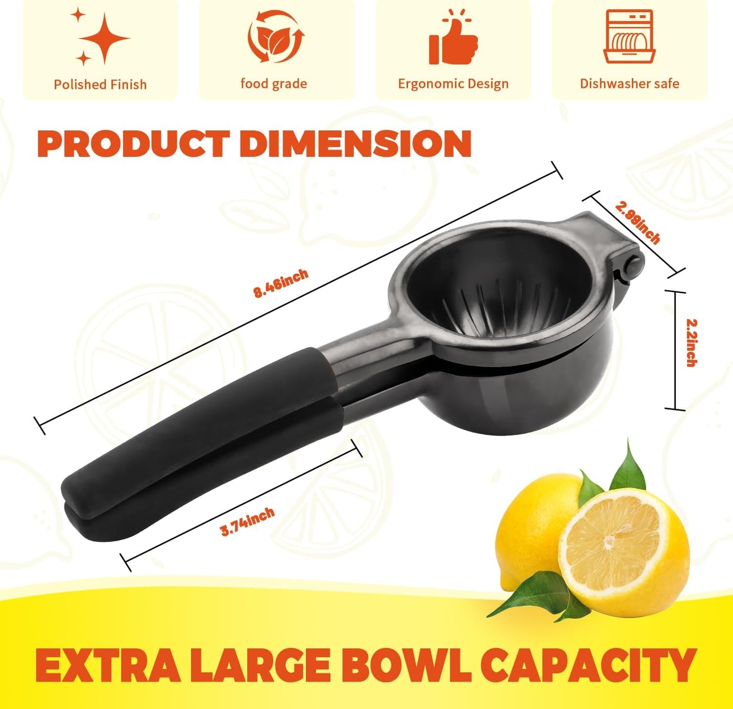 Lemon Squeezer,304 Stainless Steel Citrus Press Juicer,Non-Slip Grip Design Manual Juicer,Heavy Duty Manual Citrus Press Juicer & Lime Squeezer-Grey & Red