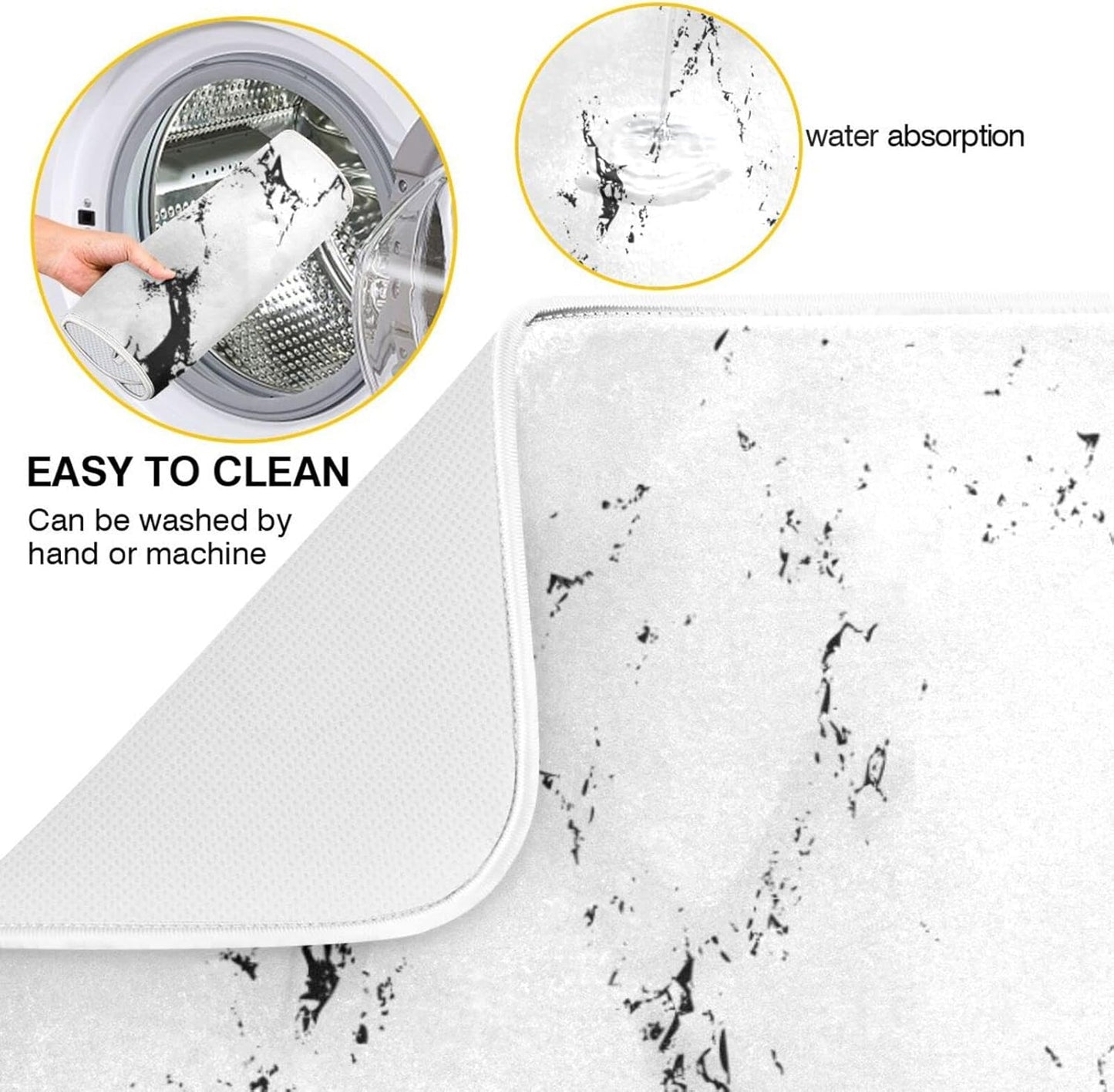 Super Absorbent Dish Drying Mat, Microfiber Fast-Drying Dish Mat, 24" x 18", Kitchen Dish Drying Pad, White Marble