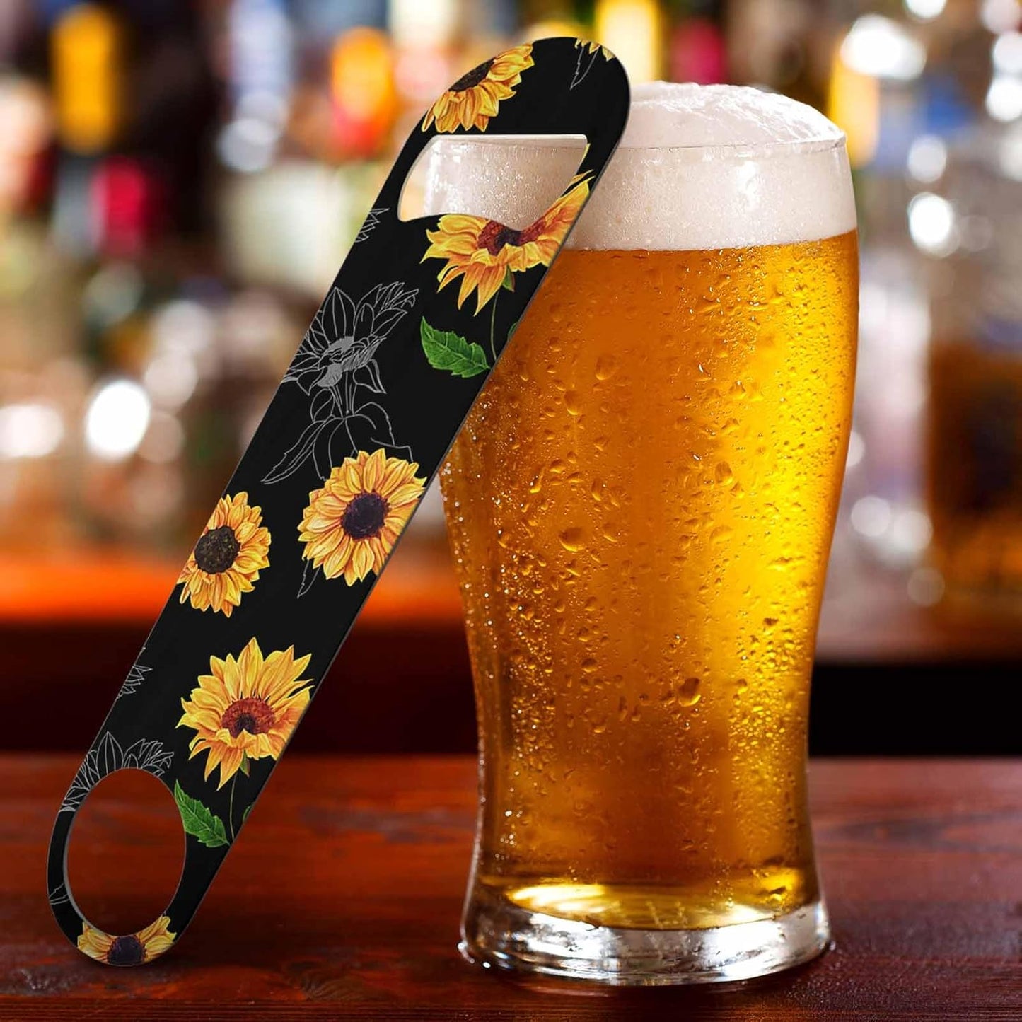 Sunflowers Stainless Steel Bottle Opener Vibrant Yellow Watercolor Flower Vintage Style Floral Black Flat Beer Bottle Opener Keychain for Home Kitchen Bar Restaurant Party Birthday Gift