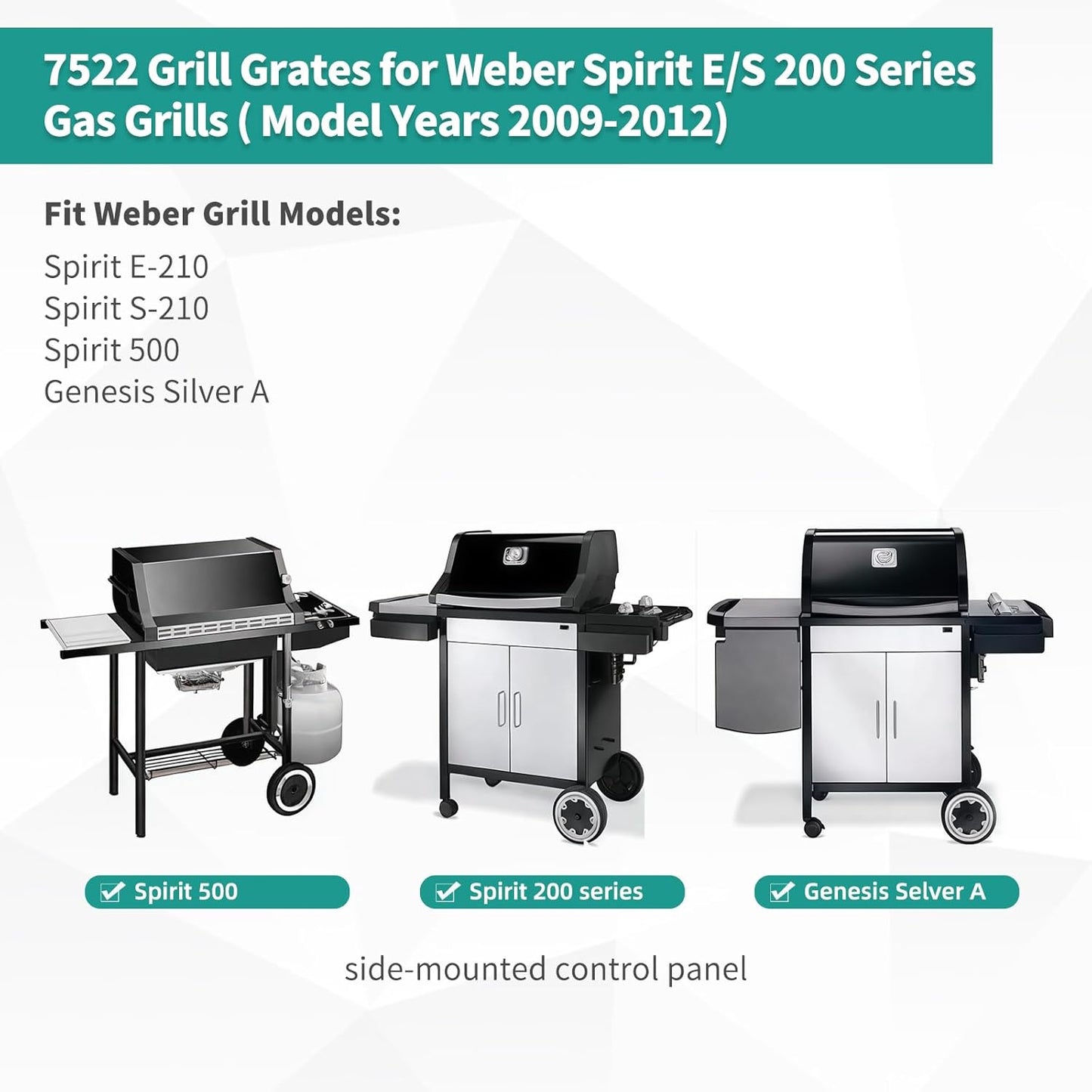 9MM 15" Stainless Steel Grill Grates for Weber Spirit E200 S200 E210 S210 Genesis Silver A Spirit 500 Gas Grill with Side Control Panel for Weber 7521 7522 7523 65905 65904 Spirit 200 Series