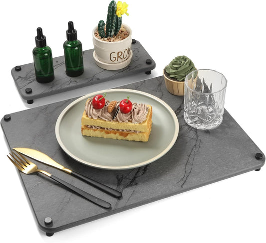 2 Pack Stone Drying Mat for Kitchen Counter, 15.7" x 11.8" Stone Sink Tray, Nesting Stone Dish Drying Mats with Non-Slip Feet for Kitchen