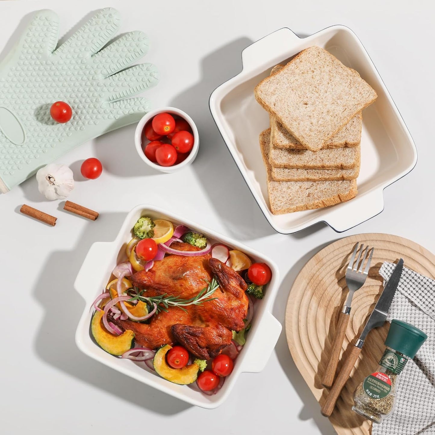 Sweejar Ceramic Baking Dish, 8 x 8 Cake Baking Pan for Brownie, Porcelain Square Bakeware with Double Handle for Casserole, Lasagna, Family Dinner (Navy)