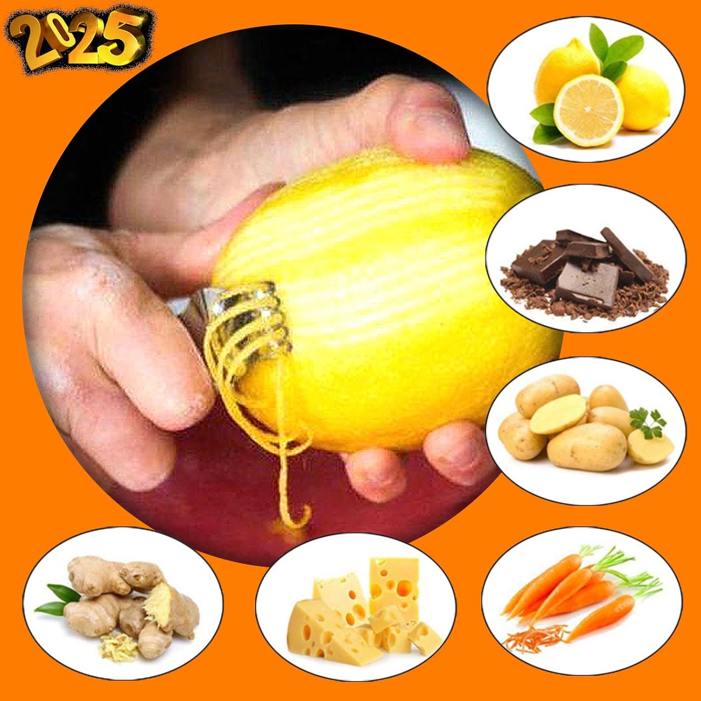 Lemon Zester Tool with Channel Knife Citrus Twist Making Tool Ergonomic Curved Handle Gold-Black