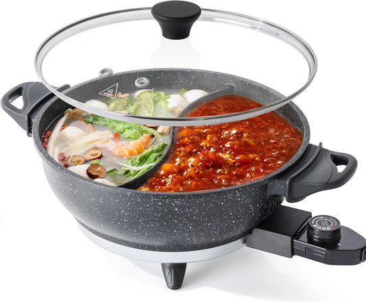 4L Electric Hot Pot with Divider - Dual-Flavor Shabu Shabu Pot with Slow Cooker Function, 1500W, Ideal for Family Meals & Social Gatherings, Black