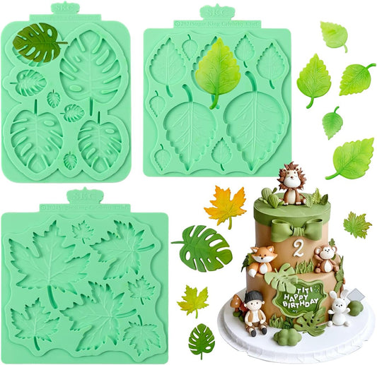 KALAIEN Leaf Molds Silicone,Leaves Chocolate Mold Leaf Fondant Molds Silicone for Clay Crafts Air Dry,3D Candy Gumpaste Moulds Set of 3