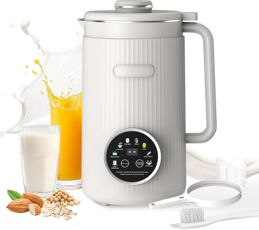 35oz Nut Milk Maker Machine: 8-in-1 Soy Milk Maker with Auto Clean & 20-Blade - Multi-Function Nut Milk Machine with Self-Cleaning, Auto Shutoff, for Vegan Drink (White)