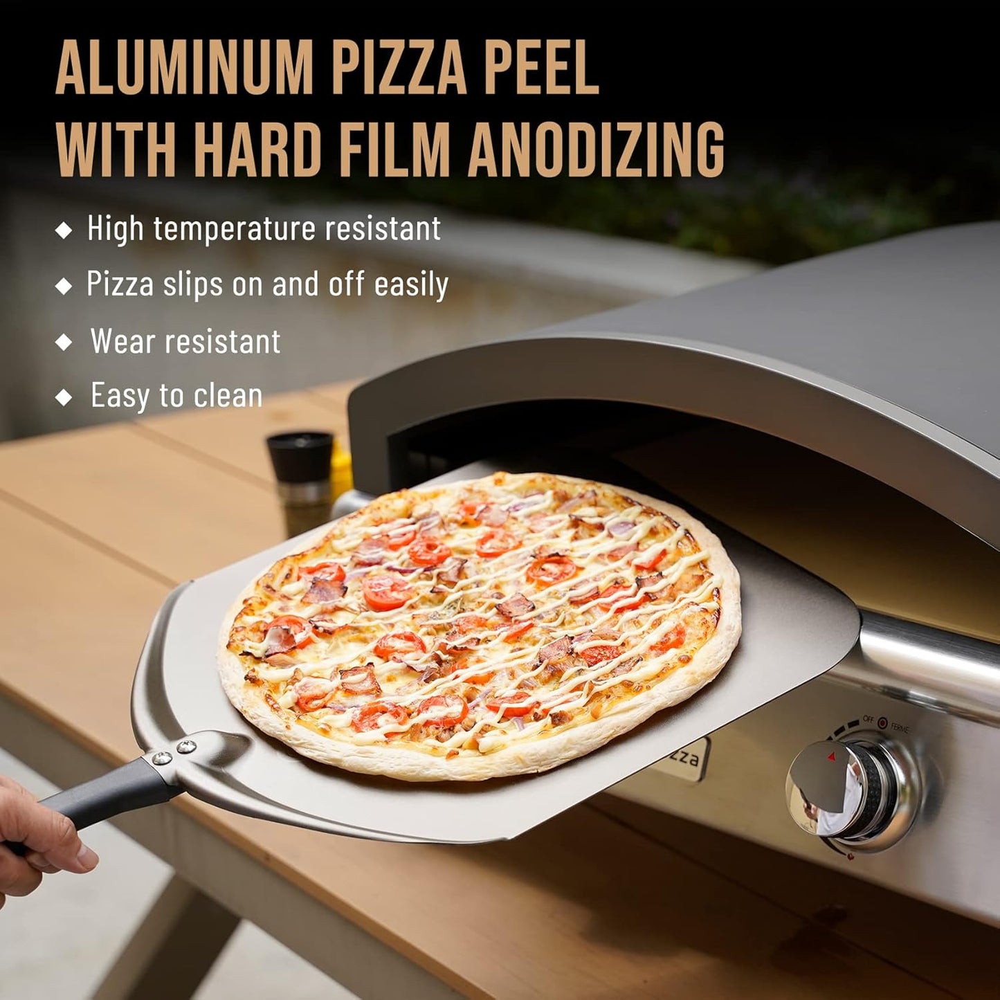 Q Pizza Aluminium Pizza Peel 14 inch, Extra Large Metal Pizza Turning Paddle, Non-stick Pizza Spatula for Grill Oven Baking Bread Pastry Dough Pie Cake, PT205