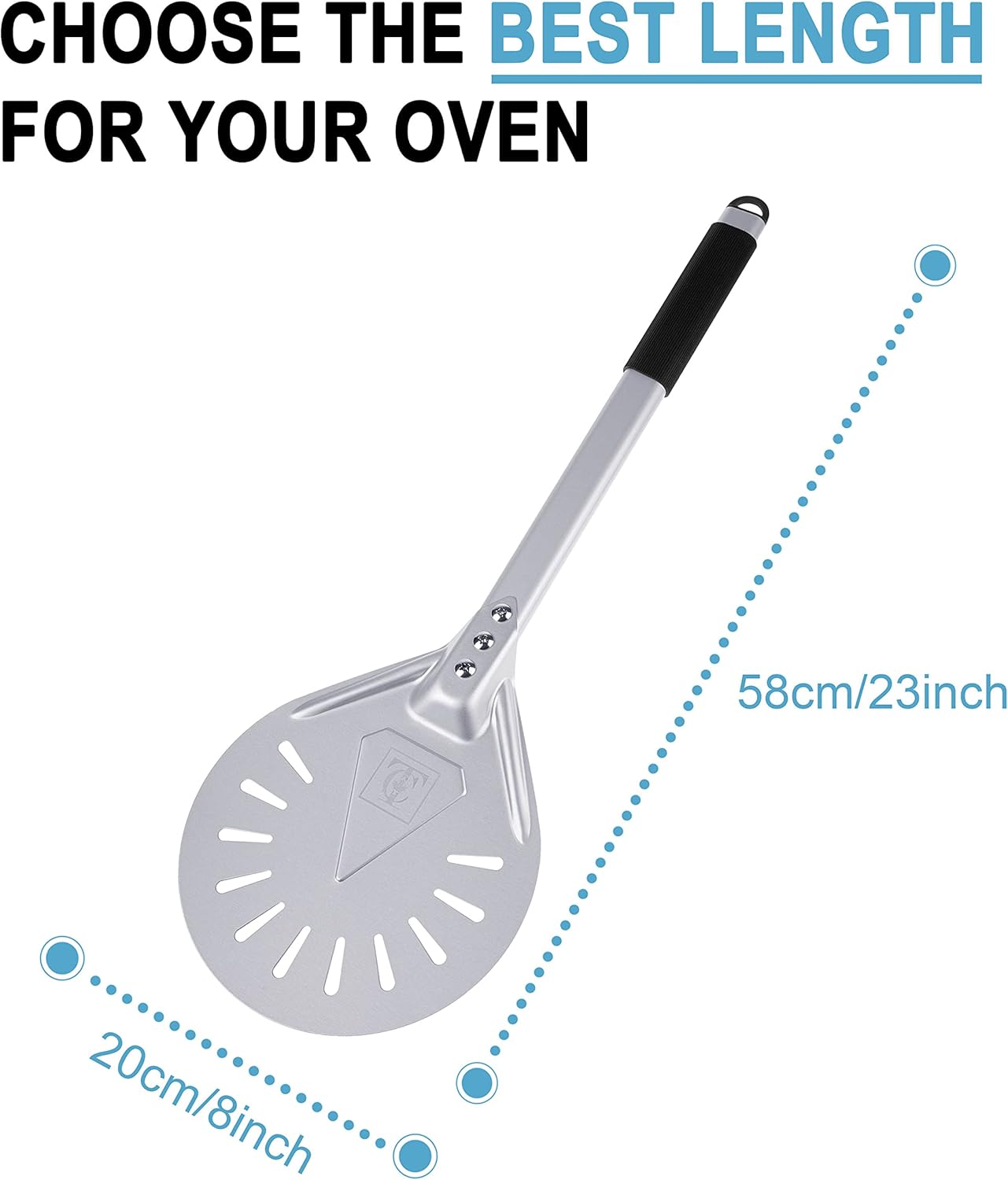 Pizza Turning Peel 8-Inch – Lightweight Aluminum Paddle with Rubber-Coated Aluminum Handle, Ergonomic Design, Ideal for Indoor & Outdoor Pizza Ovens