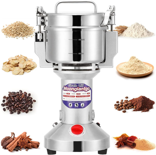 Moongiantgo Grain Mill Grinder Electric 500g Commercial Spice Grinder 2500W Stainless Steel Pulverizer Dry Grinder Grinding Machine (500g Upright, 110V)