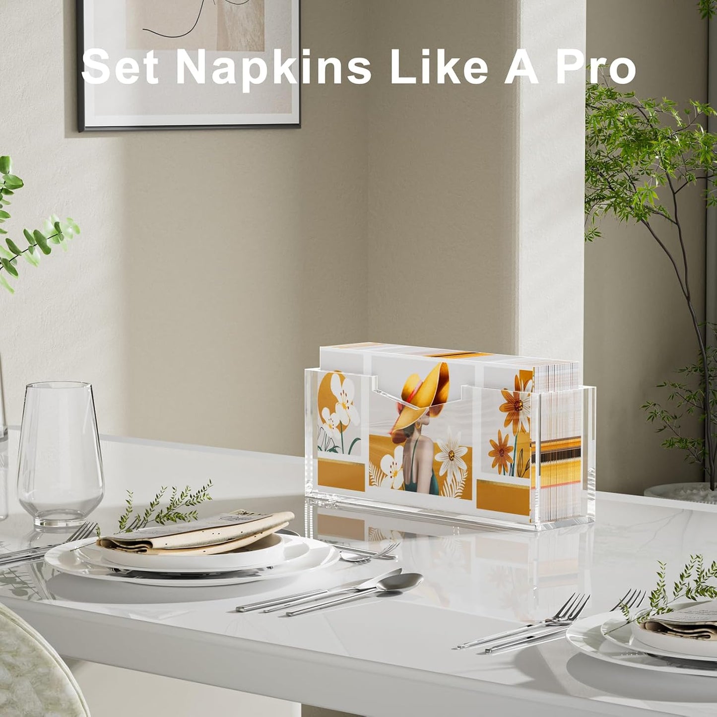 HELPLEX Clear Acrylic Guest Towel & Napkin Holder - Waterproof Splash-Proof Vertical Design for Bathroom, Kitchen, Dining Table - Home Hotel Office Organizer (2-Pack)