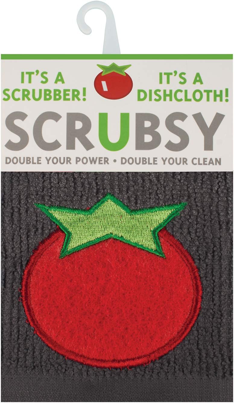 MÜkitchen SCRUBSY 100% Cotton Kitchen Dish Cloth with Built in Scrubber | Various Designs and Super Absorbant (Tomato)