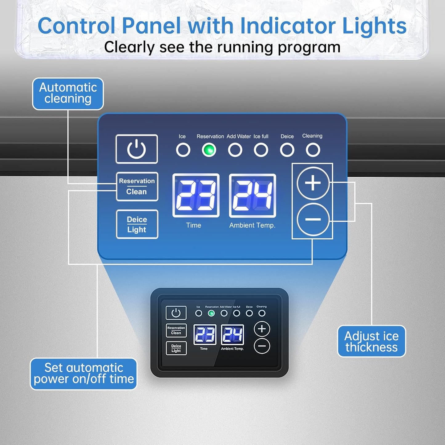 Ice Maker Commercial Ice Machine 200 lbs /24H, 33 lbs Large Storage Capacity Bin, Under Counter or Freestanding Ice Cube Makers Stainless Steel for Restaurant Bar Cafe