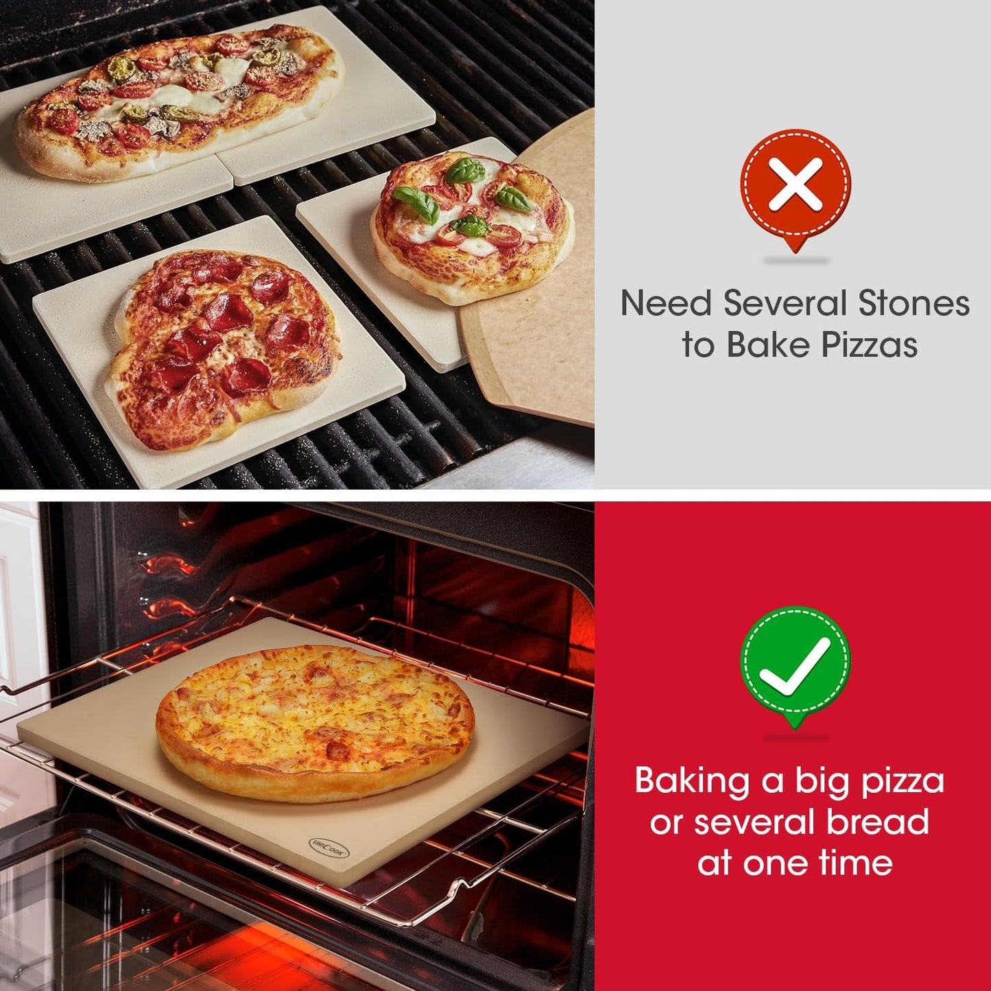 Unicook Extra Large Pizza Stone 18 Inch, Square Baking Stone for Oven and Grill, Heavy Duty Bread Pizza Pan, Thermal Shock Resistant Cooking Stoneware