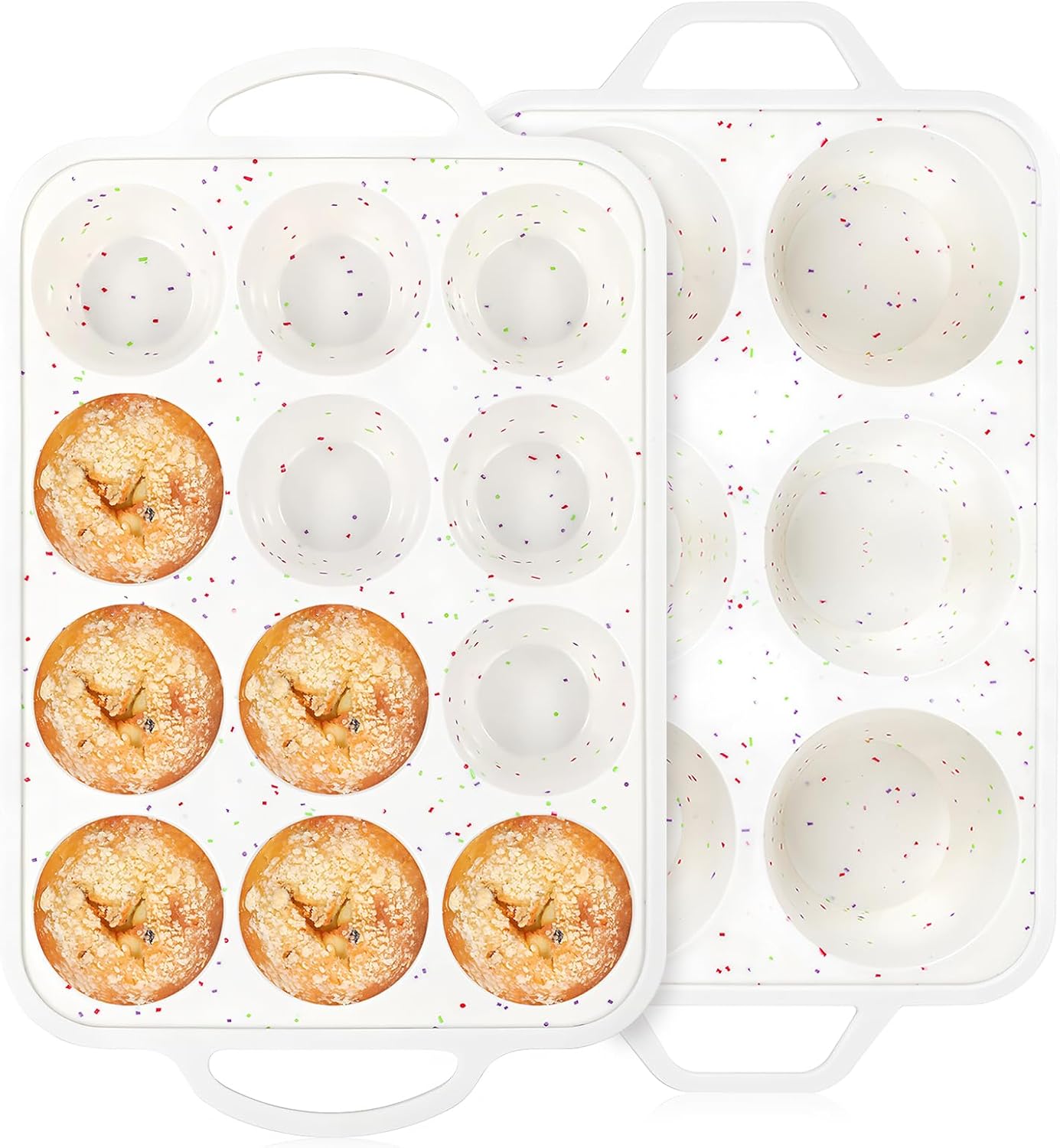Vinino 2Pack Silicone Muffin Pan for Baking with Metal Reinforced Frame, Regular 12 Cup and Jumbo 6 Cup Nonstick Cupcake Pan Set, BPA Free Silicone Muffin Tray Molds for Oven Dishwasher Safe
