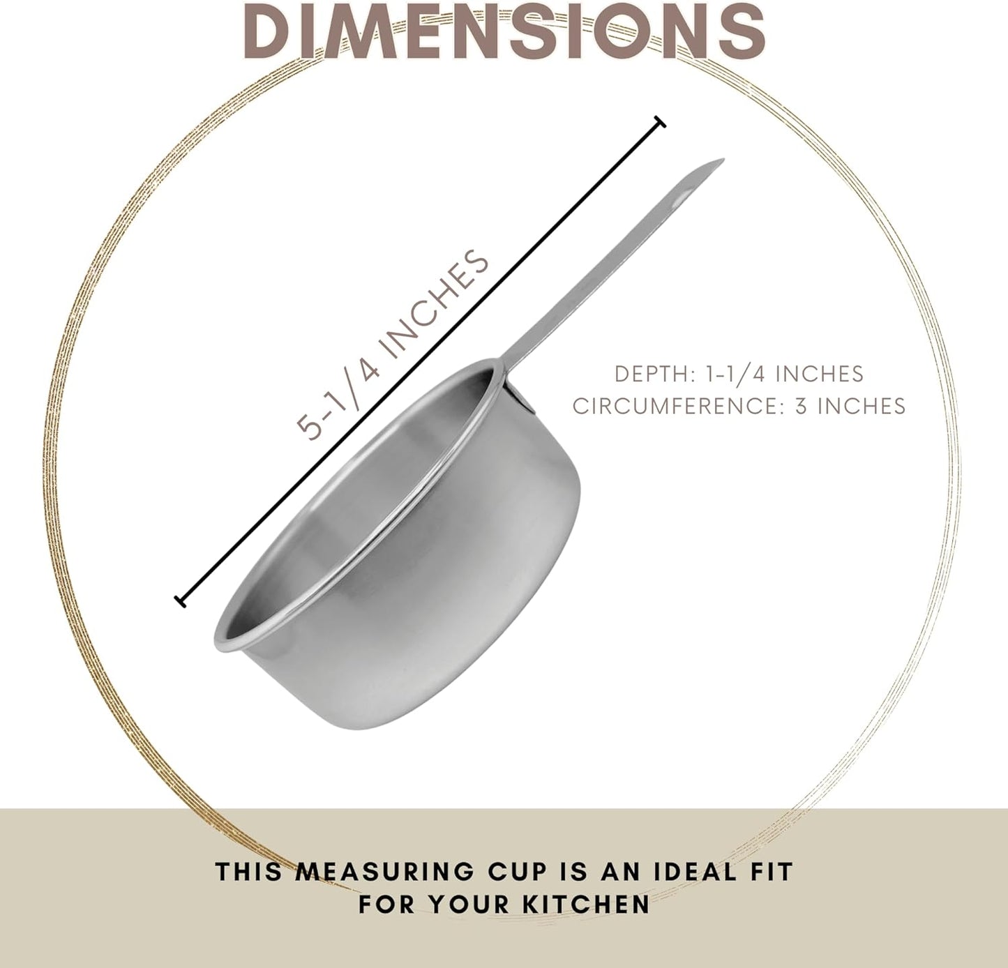1/2 Cup Stainless Steel Measuring Cup | Sturdy Metal 125 ml | 125 cc | 4 oz | Single Cup for Wet and Dry Ingredients | Great for use as 1/2 Cup Dog Food Scoop - 4 PK