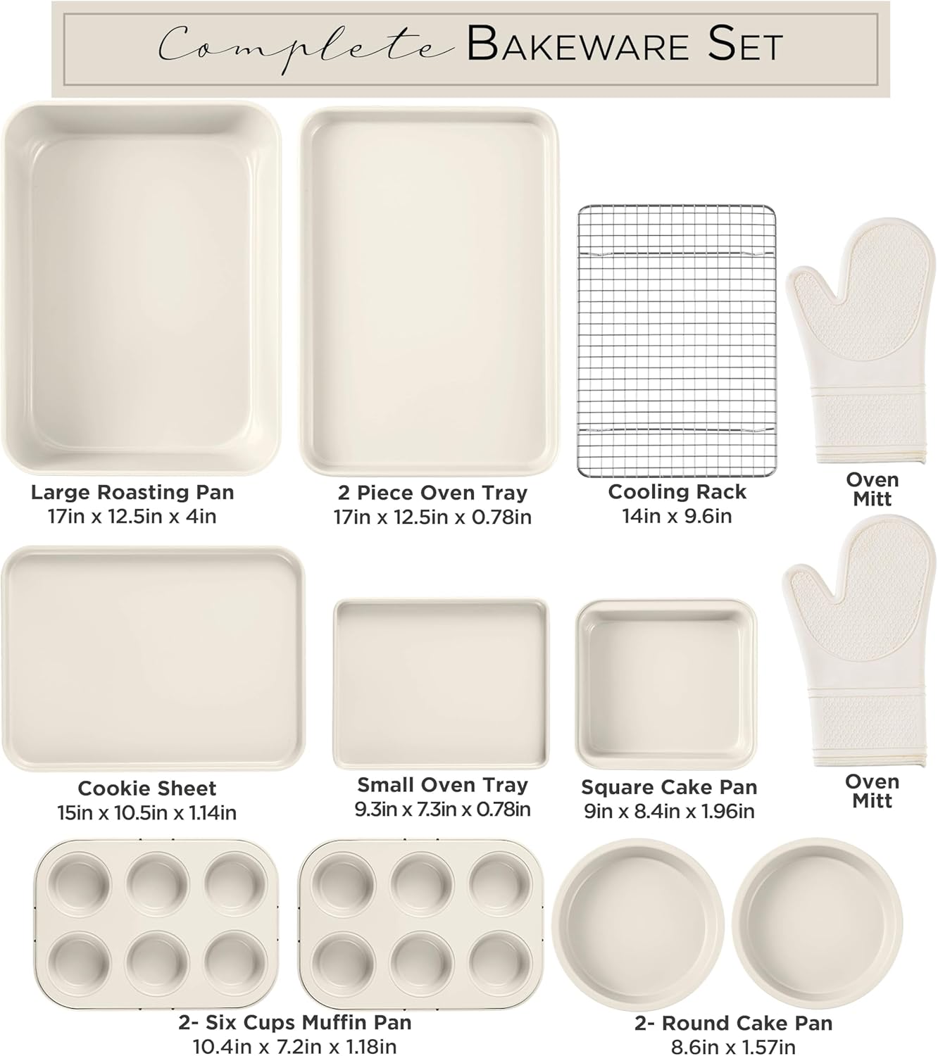 Country Kitchen Nonstick Stackable Bakeware Set - Deluxe Heavy Duty, Durable, Easy Release Baking Set, Cream, 13 Pcs