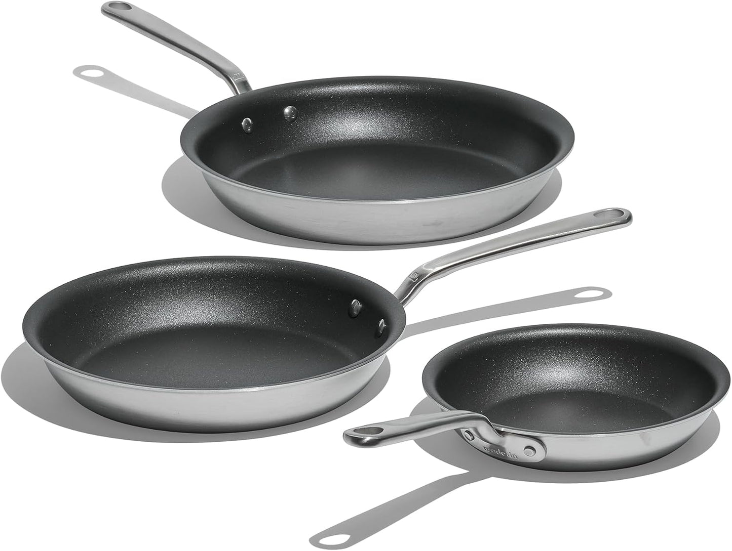 Made In Cookware - ProCoat Non Stick 3 Piece Frying Pan Set (Includes 8",10",12") - 5 Ply Stainless Clad - Professional Cookware - Crafted in Italy - Induction Compatible - (Graphite)