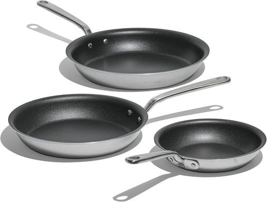 Made In Cookware - ProCoat Non Stick 3 Piece Frying Pan Set (Includes 8",10",12") - 5 Ply Stainless Clad - Professional Cookware - Crafted in Italy - Induction Compatible - (Graphite)