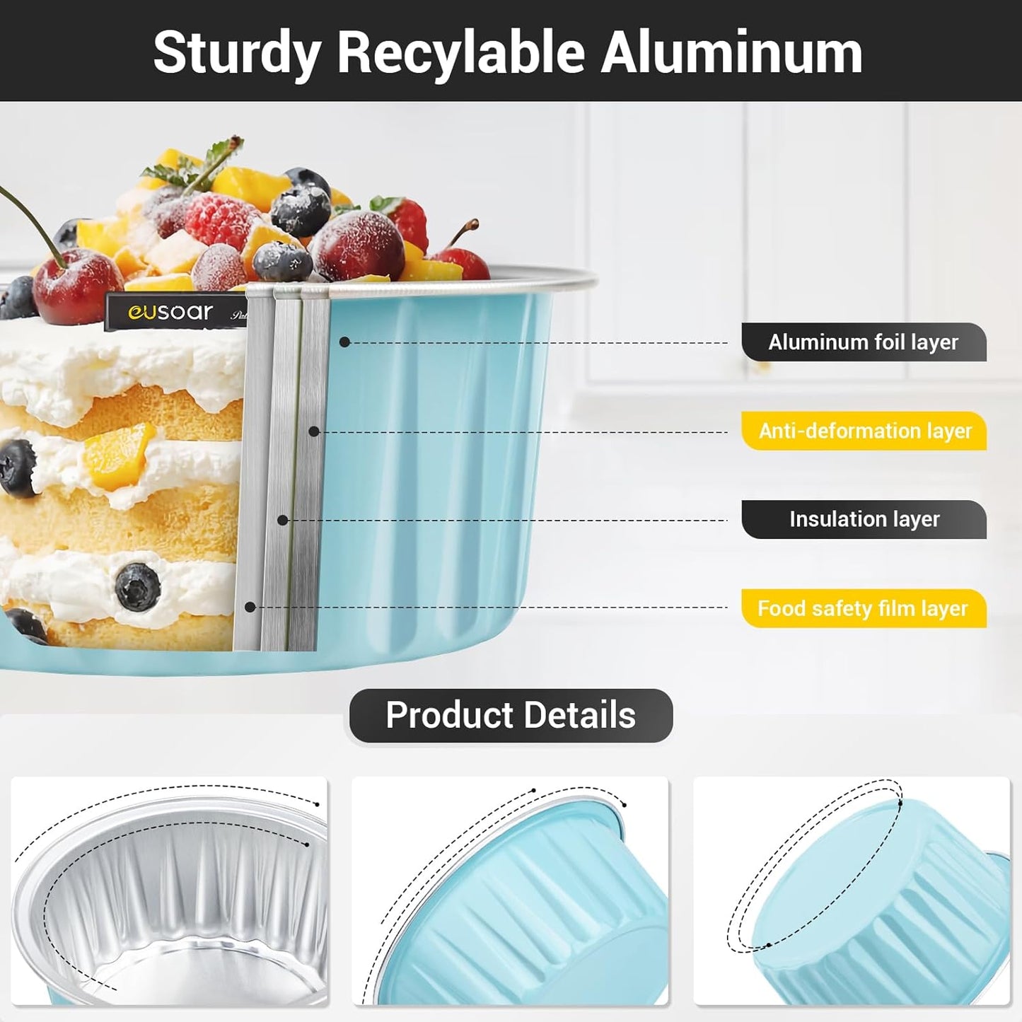 EUSOAR Aluminum Pans with Lids, 30pcs 5oz 125ml Disposable Aluminum Foil Muffin Liners Ramekins Cupcake Baking Cups, Disposable Foil Baking Cups Containers Mini Pie Creme Brulee Pans