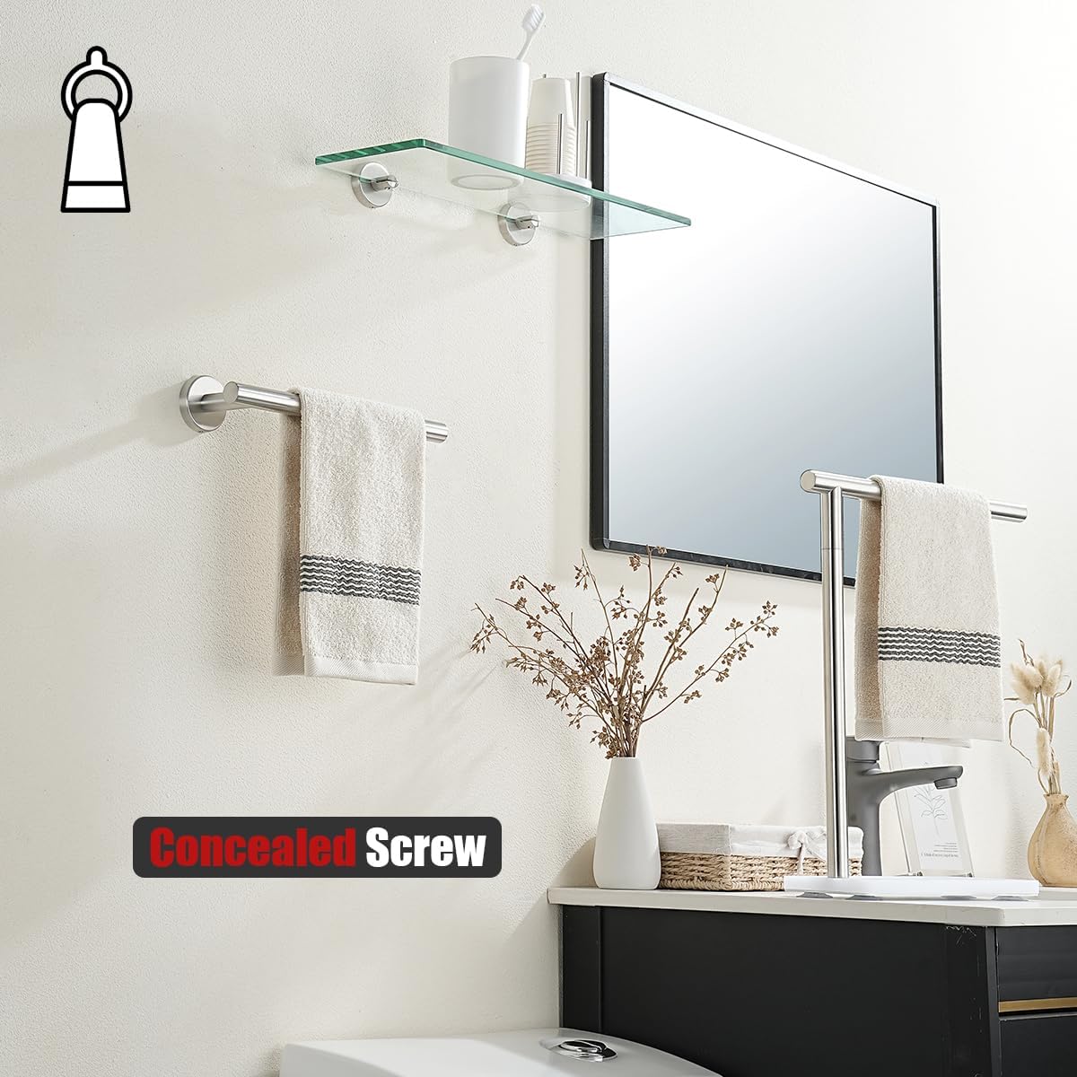 JQK Hand Towel Holder Towel Ring, 10 Inch Thicken 0.8mm 304 Stainless Steel Bathroom Hand Towel Bar, 9 Inch Useable Length Wall Mount Towel Rack Hanger, Brushed Steel, THH110L9-BN