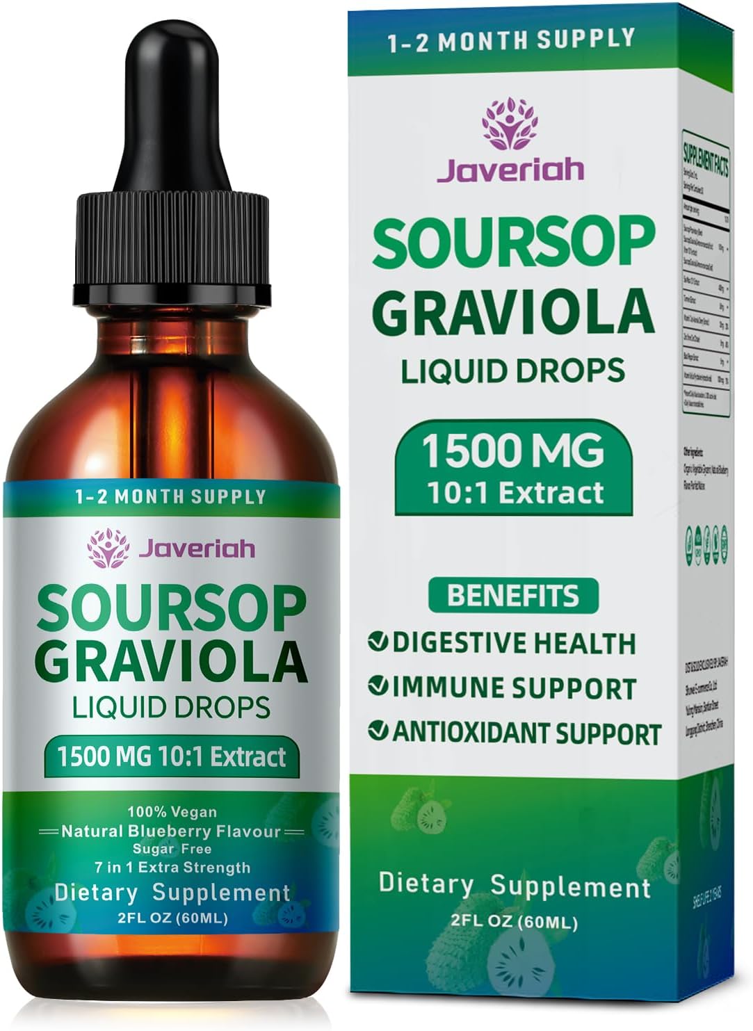 2 Pack Soursop Graviola Leaf Extract Liquid Drops Supplement with Irish Sea Moss & Turmeric for Cellular Support, Immune System Boost, Liver Health, Soursop Bitters Liquid 60-Day Supply 4 FL OZ