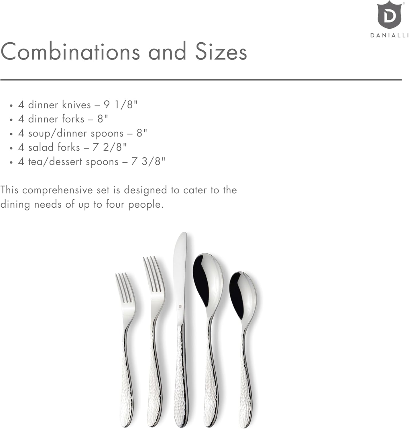 Hammered Silverware Set | Premium 18/10 Stainless Steel Flatware Service for 4 | Heavy-Duty & Dishwasher Safe | Built to Last (20-Piece, Marettimo Hammered)