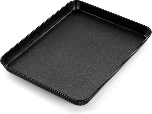 E-far 12.3x9.5x1 Inch Cookie Sheet for Baking, Nonstick Metal Oven Tray Pan for Cookies Jellyroll Cake, Nontoxic Rectangle Carbon Steel Baking Pan for Toaster Oven, Warp Resistant & Easy Clean