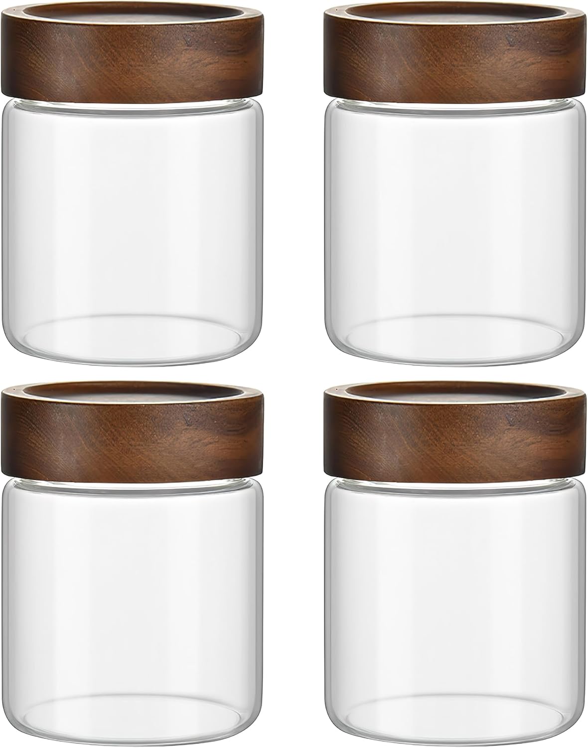 12 oz/350 ml Clear Glass Storage Canister with Airtight Wooden Lid, 4 Pack Small Overnight Oats Containers, Cute Decorative Salad Jar for Snacks Yogurt Spice Sugar Cereal Fruit Coffee Tea