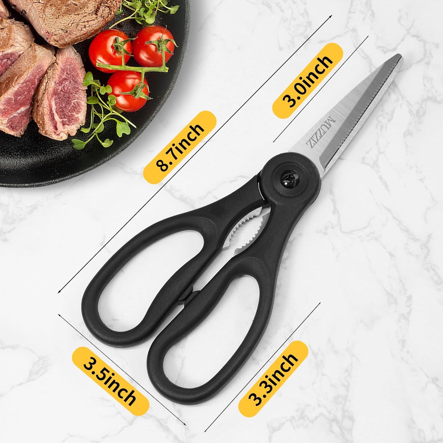 Kitchen Scissors All Purpose, Heavy Duty Stainless Steel Kitchen Shears for Food, Herbs, Meat, Fish with Soft Comfort Grip Handle - 8.7-Inch Black
