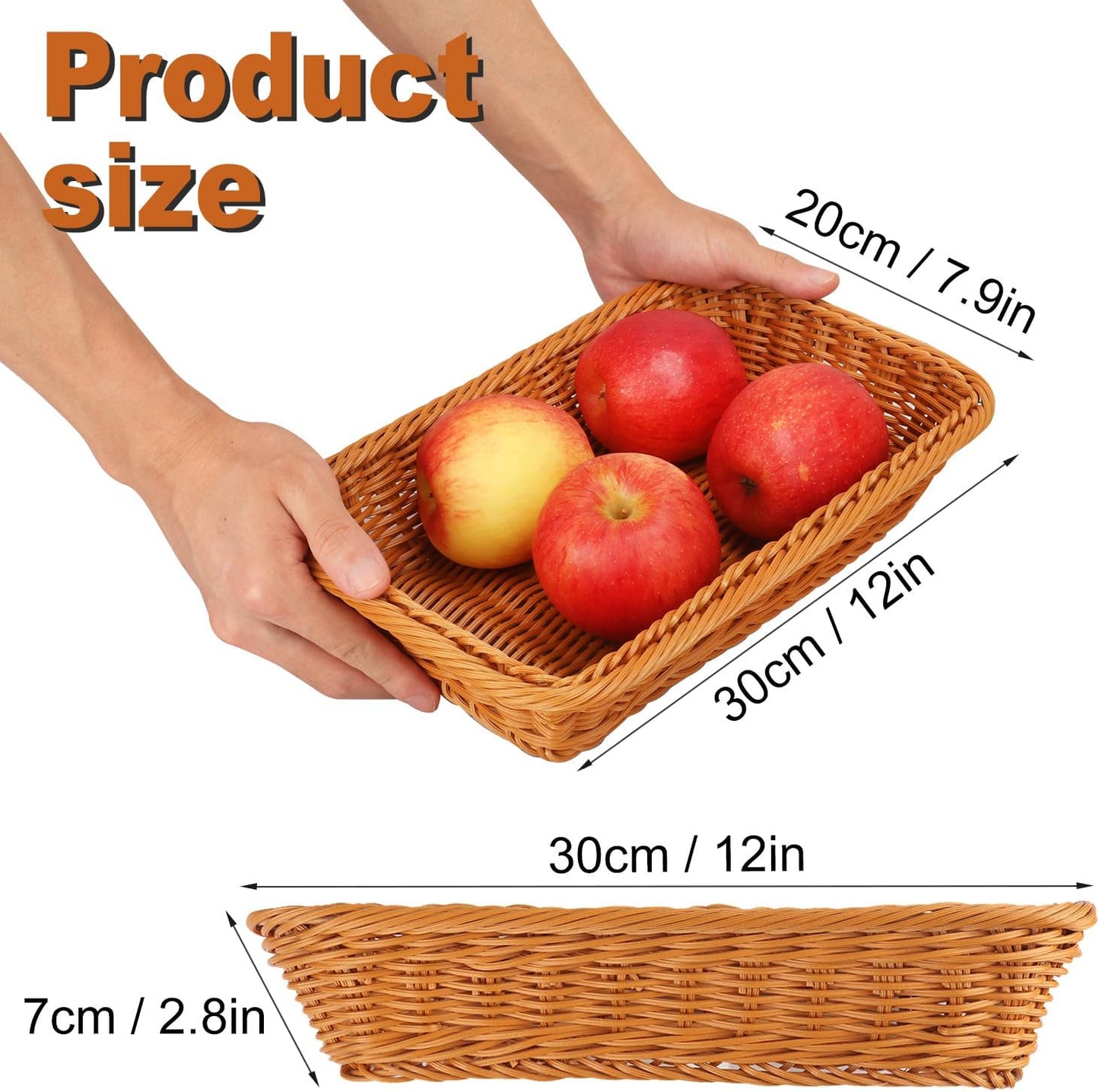 6 Pack 12 Inch Brown Poly Wicker Bread Baskets, Rectangular Wicker Bread Basket, Imitation Rattan Wicker Fruit Baskets for Table, Candies, Crackers, Fruit, Vegetables, Restaurant,Home Kitchen