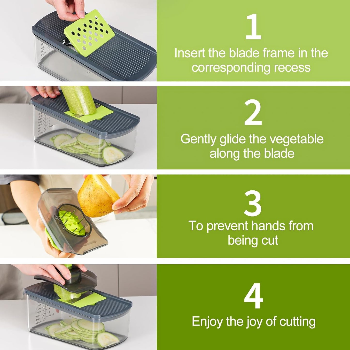 Cambom Mandoline Slicer Vegetable Slicer With 2 L Container for Potatoes, Tomatoes, Cucumbers, Carrots With 10 Blades White