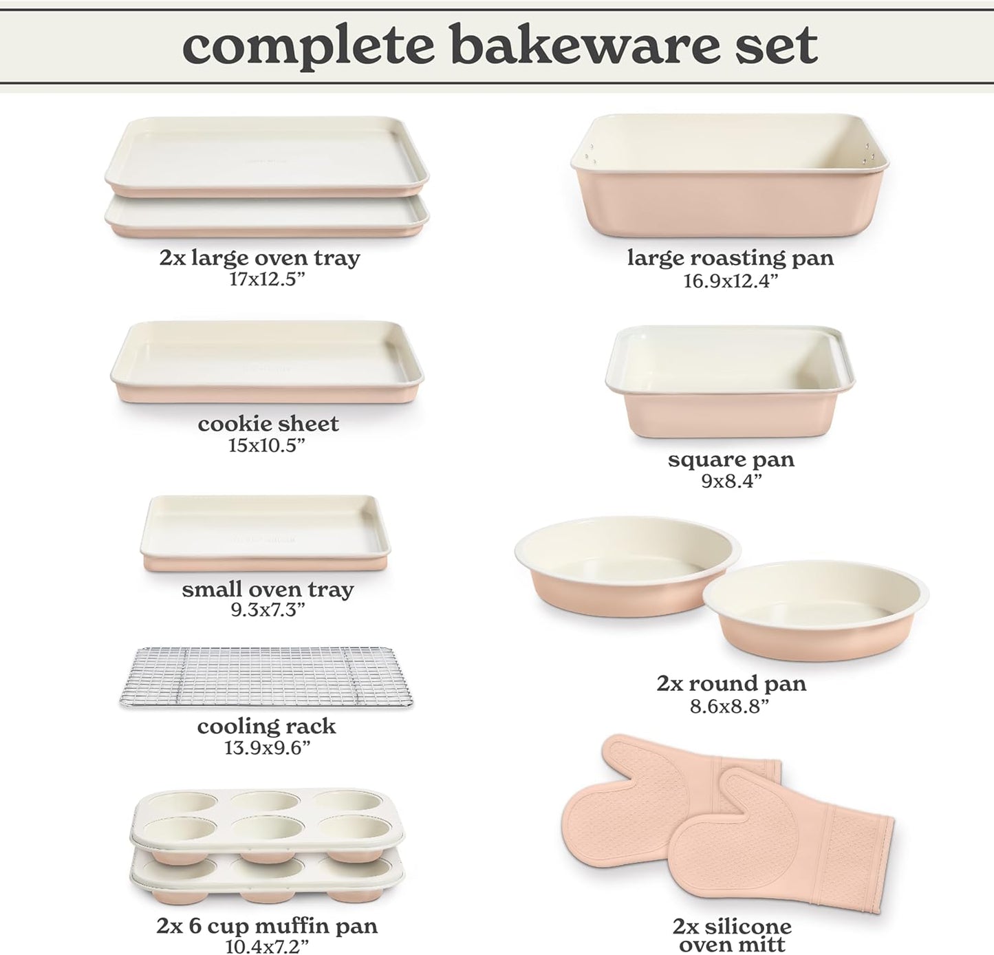Country Kitchen Nonstick Stackable Bakeware Set - Deluxe Heavy Duty, Durable, Easy Release Baking Set, Taupe, 13 Pcs with Handles