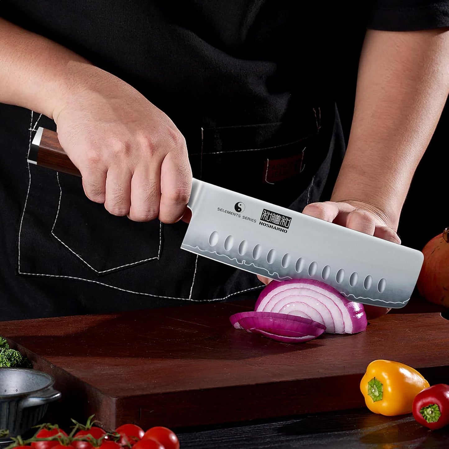 Nakiri Knife 7 Inch, Hand Forged Japanese Super Steel Chef Knife, Multipurpose Meat and Vegetable Kitchen Knife with Red Sandal Wooden Handle & Gift Box