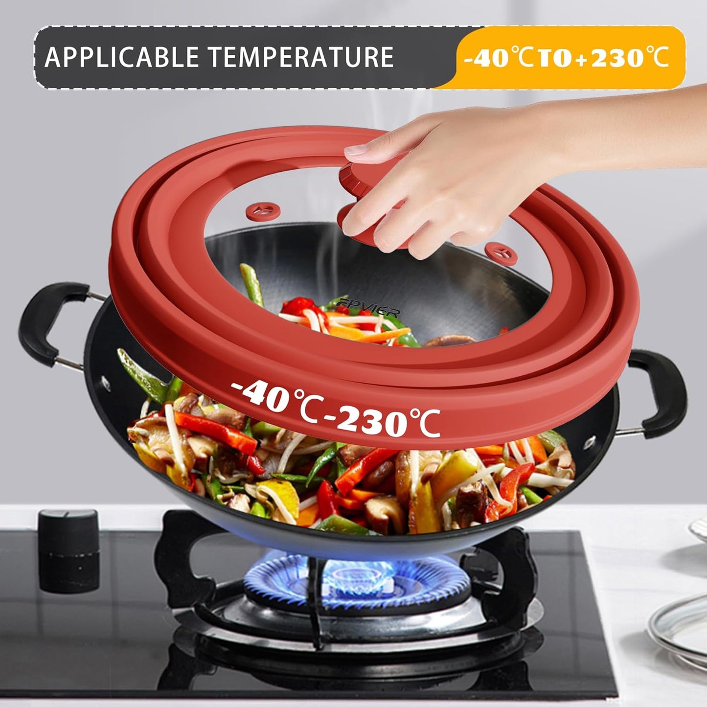 Collapsible Microwave Splatter Cover - Vented Silicone & Glass Lid with Easy-Grip Handle, Fits 6 to 8 Inch Plates & Bowls, 9 Inch Diameter, Prevents Splatters & Ensures Even Heating