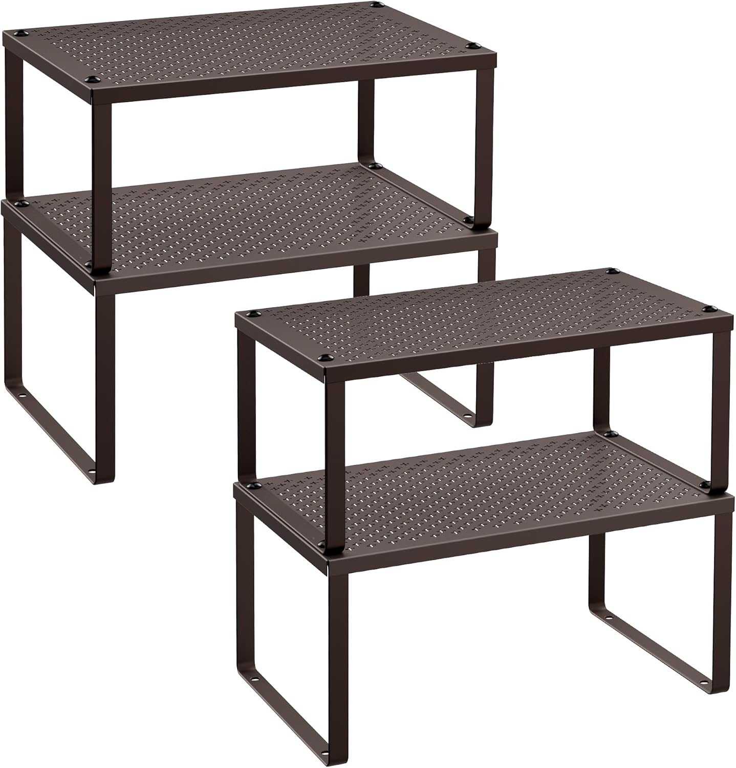 SONGMICS Spice Racks, Set of 4 Metal Cabinet Shelf Organizers, Countertop Organizers, Shelf Risers, Stackable, Expandable, Brown UKCS06BR