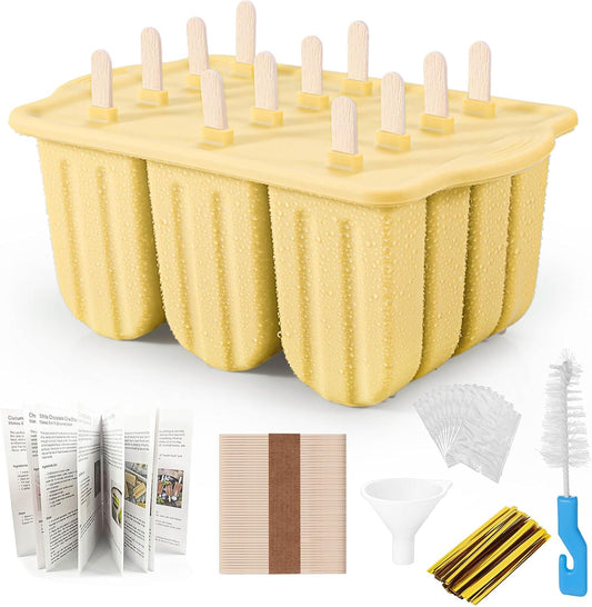 Silicone Popsicles Molds,Ice Pop Cream Mold Set Homemade Toddler Popsicle Maker For Kids Para Paletas De Helado Kulfi BPA Free, with 50 Sticks, 50 Bags,50 wire Ties (Yellow)