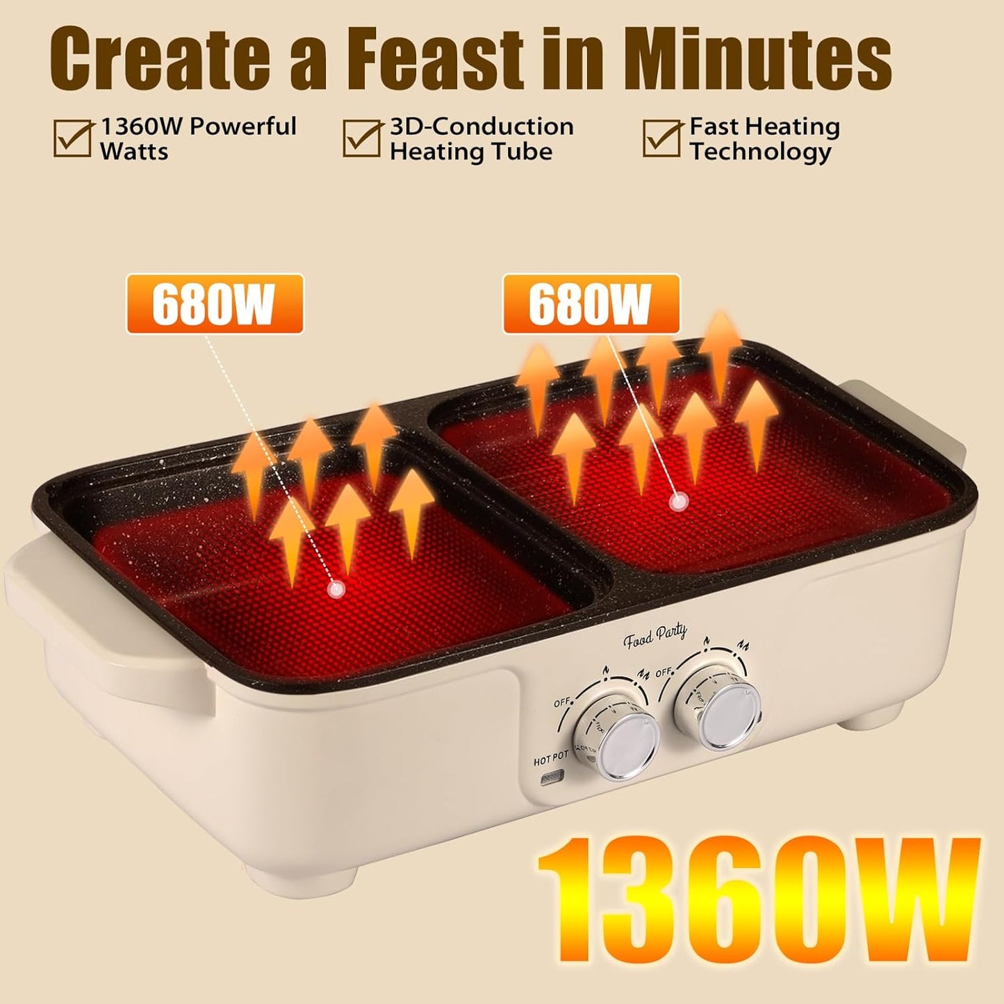 Food Party Hot Pot Electric Grill 2 in 1 Korean BBQ Grill Indoor Smokeless Hotpot Pot Electric Cooker Sahabu Shabu Pot Non Stick (Small)