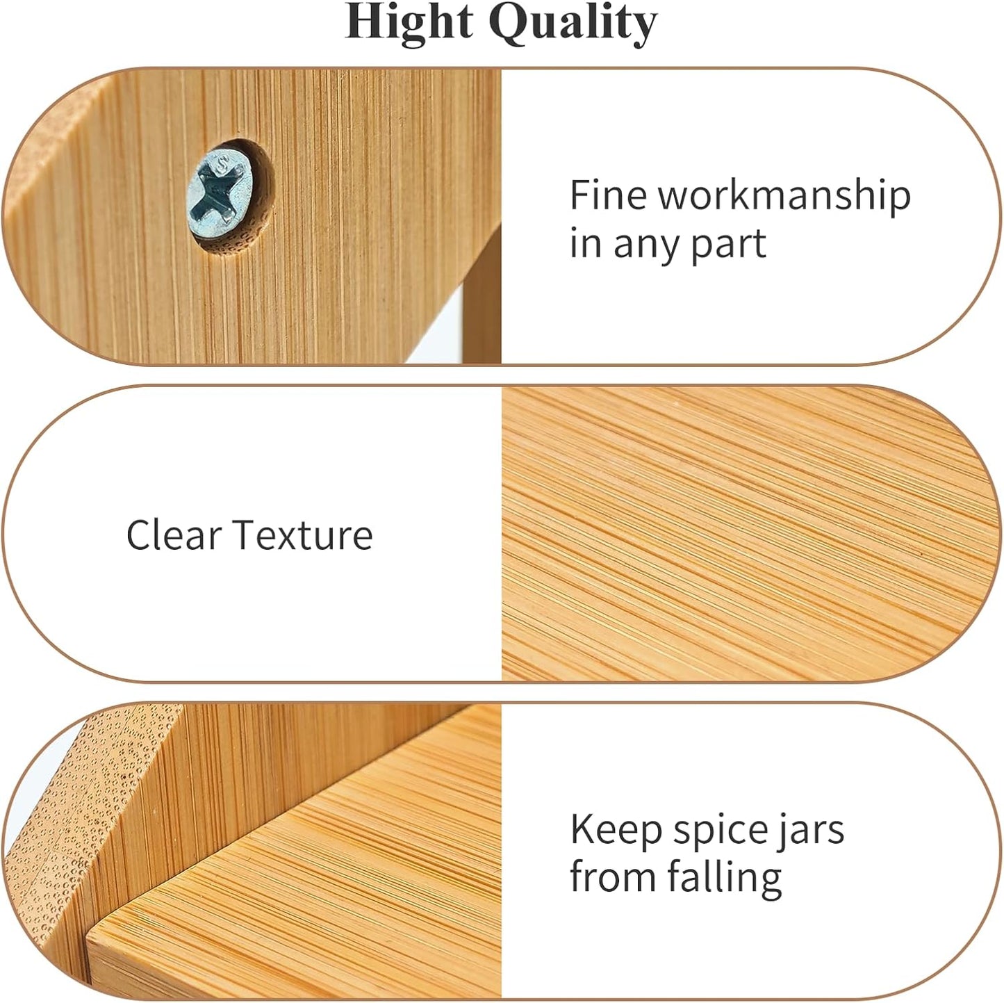 3-Tier Spice Rack Organizer,Bamboo Spice Rack for Kitchen Countertops,Cabinets & Pantries,Modern Space-Saving Design, Durable Bamboo Organizer (Spice Bottles Not Included)