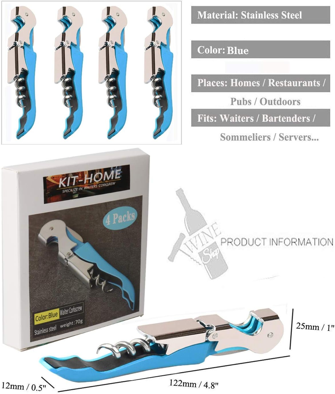 Professional Waiter Corkscrew Wine Openers Set, Heavy Duty Stainless Steel Hinges Wine Key for Restaurant Waiters, Sommelier, Bartenders