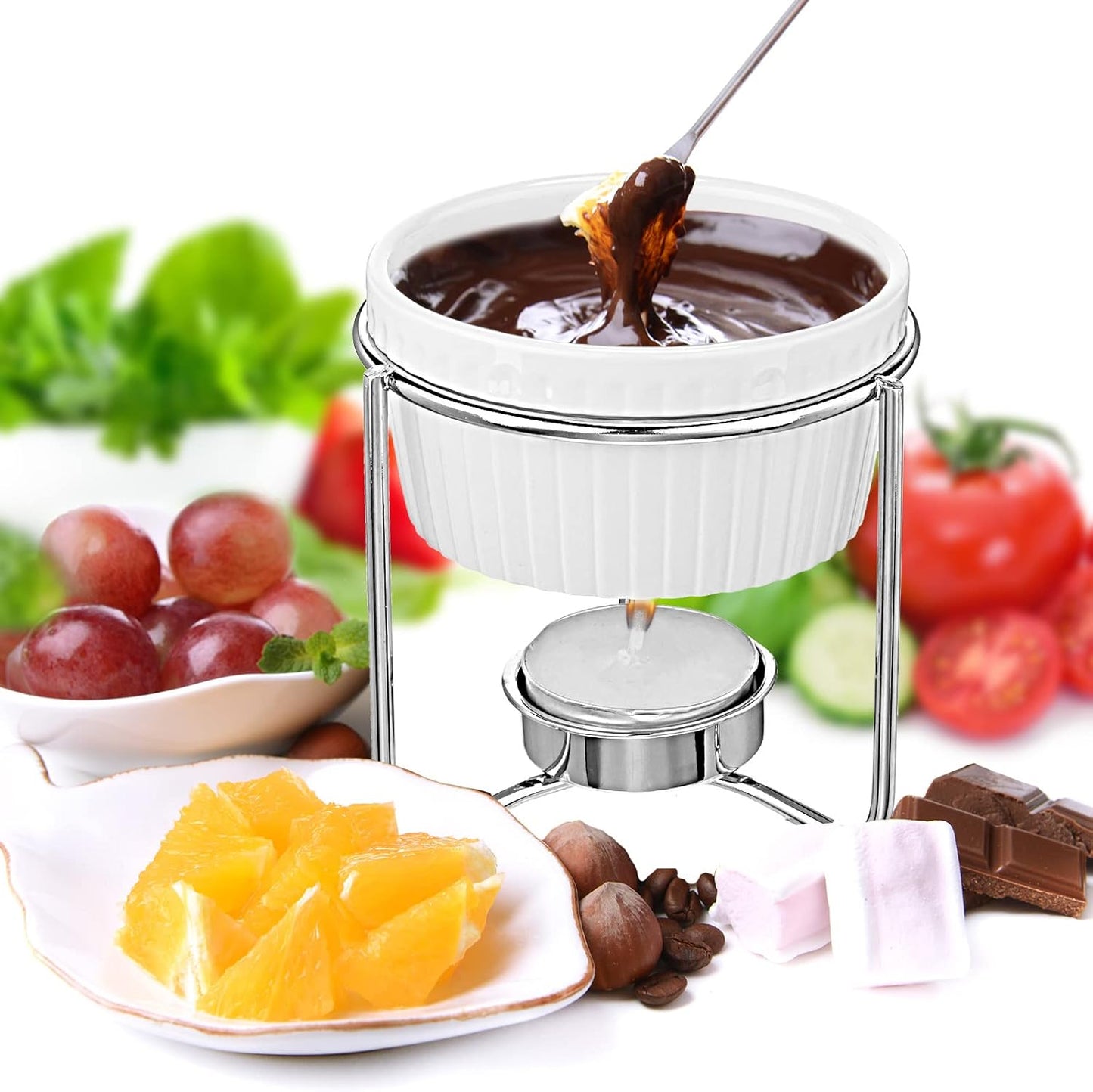 Treela 40 Pieces Ceramic Butter Warmers Set Included Butter Warmers Melter and 32 Tealight Candles for Chocolate Cheese Fondue Crab Lobster Microwave Oven Safe