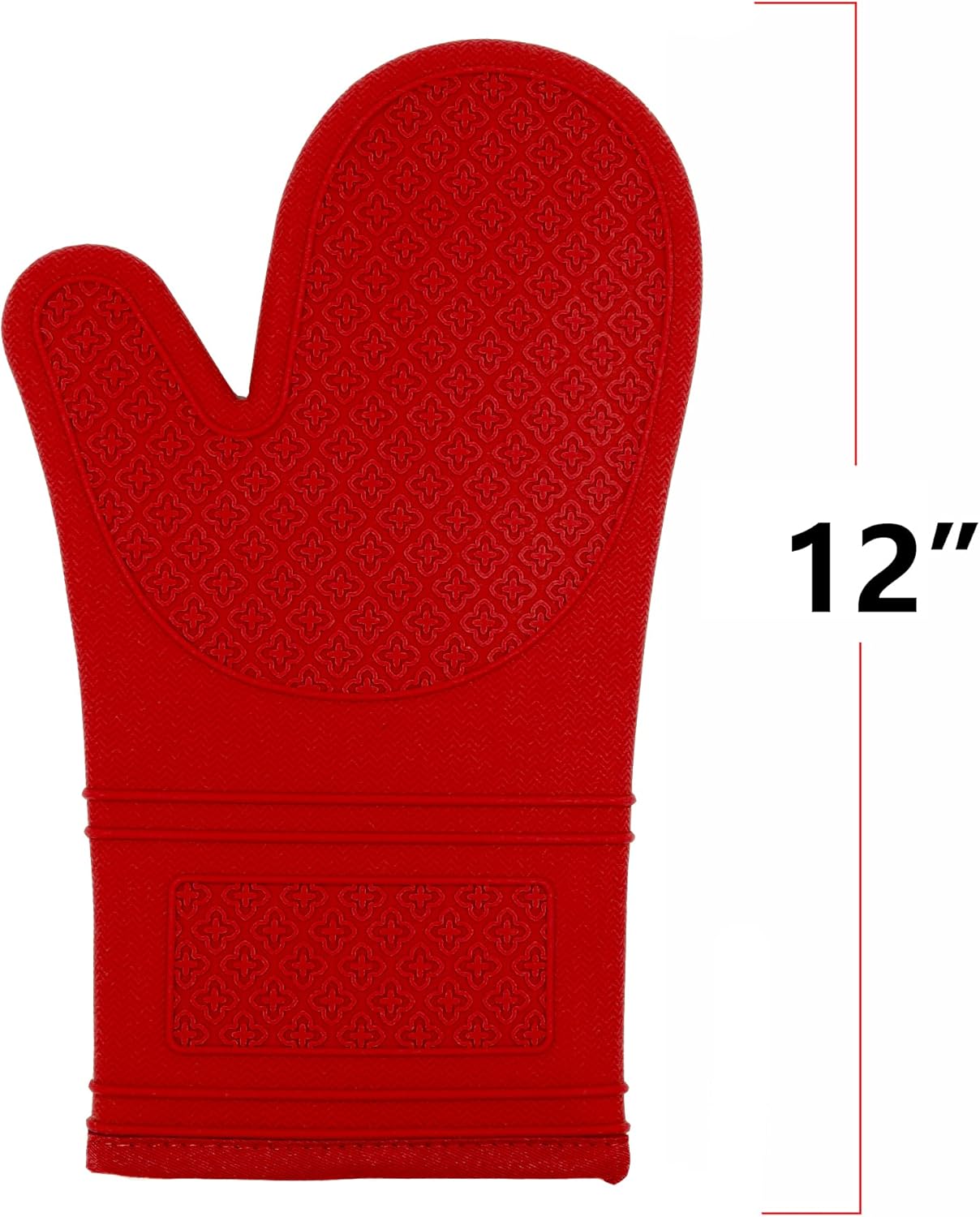 Yutat Silicone Oven Mitts, Oven Gloves with Non-Slip Silicone, 600 Degree Heat Resistant, Soft Cotton Lining, Waterproof and BAP-Free, Oven Mitts for Cooking and Baking - 1 Pair 12 Inch Red