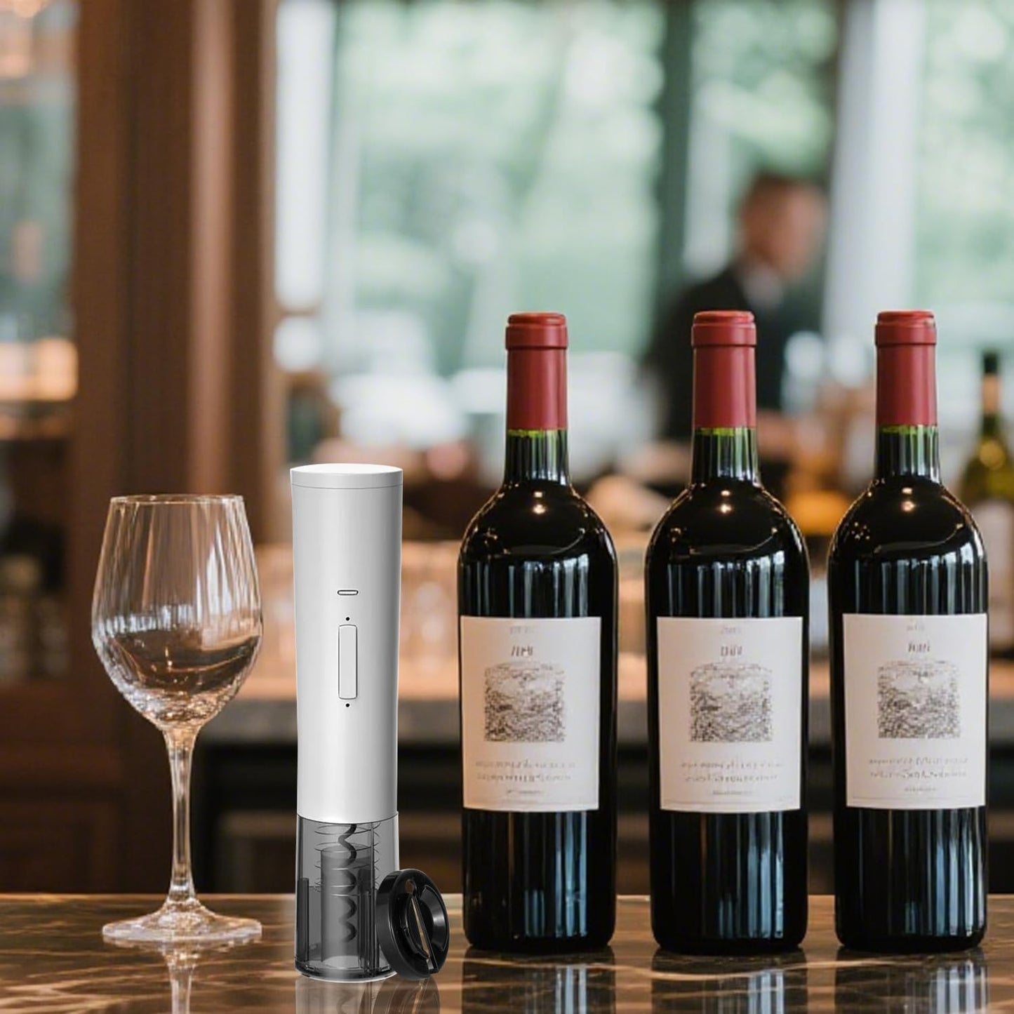 Automatic Electric Wine Opener, Wine Bottle Opener with Foil Cutter & Rechargeable, One-Click Button Electric Corkscrew Wine Opener for Home, Kitchen, Party, Wedding, Ideal Present for Lover-White