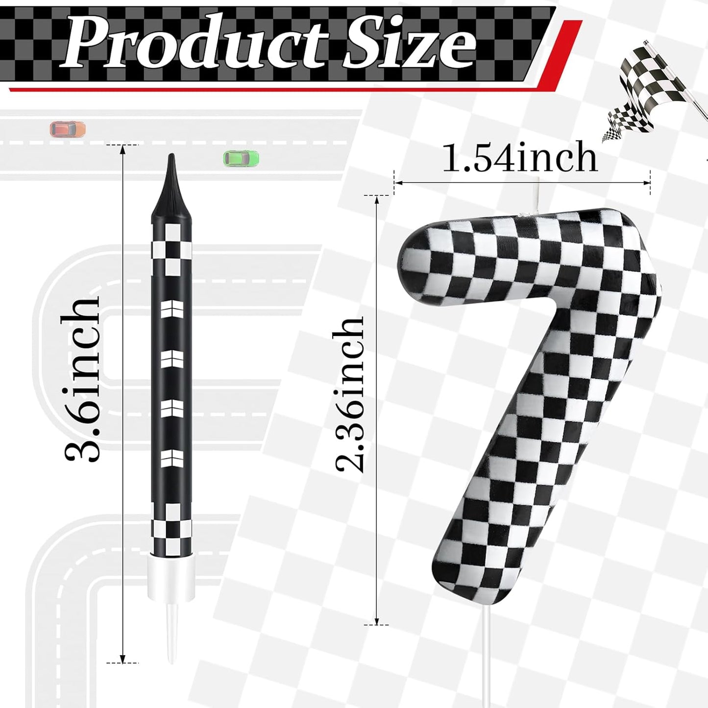 13 Pcs Racing Cars Themed Birthday Candles Black and White Race Number 7 Checkered Candle Cake Topper for Racing Car Party Decoration Supplies (Number 7)