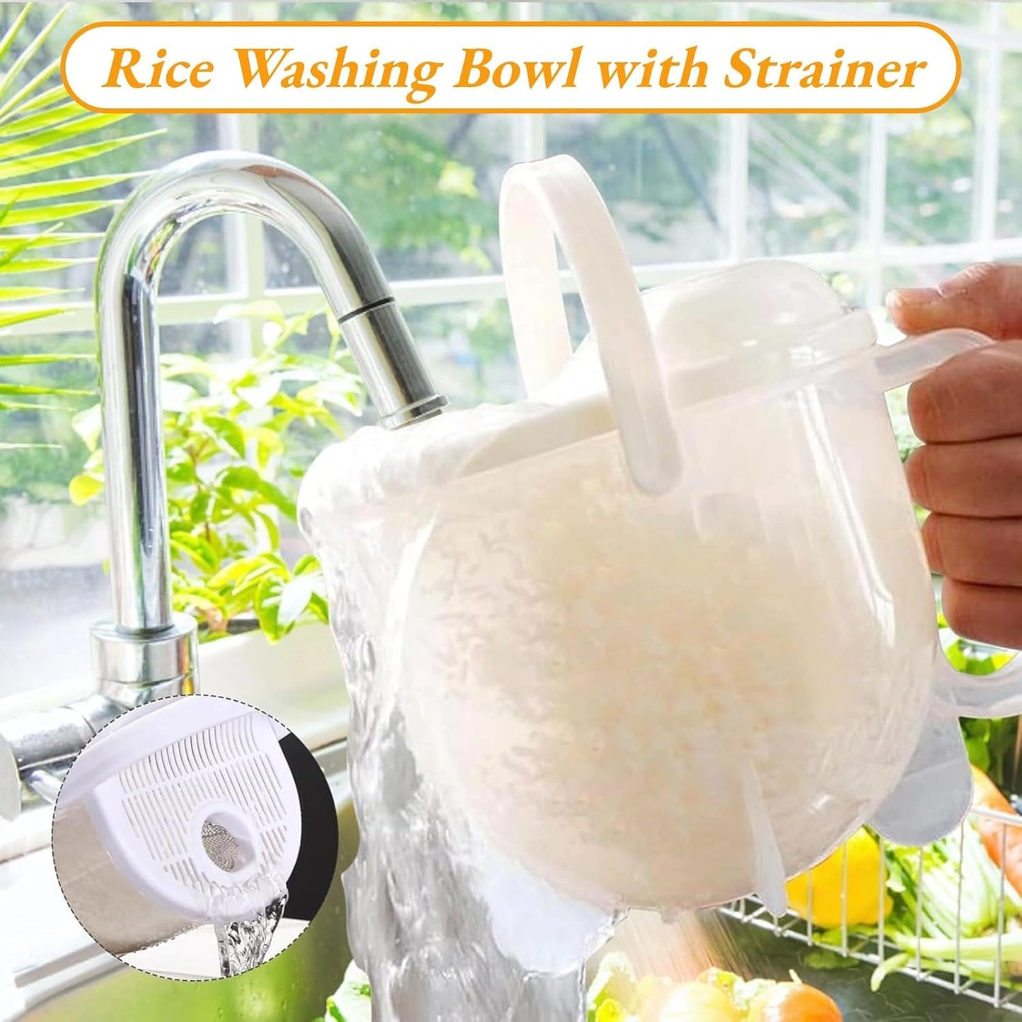 Rice Washer Strainer Bowl, Portable Rice Cleaner Strainer, Kitchen Colander with Handle for Rice, Beans, Grapes and Small Tomatoes