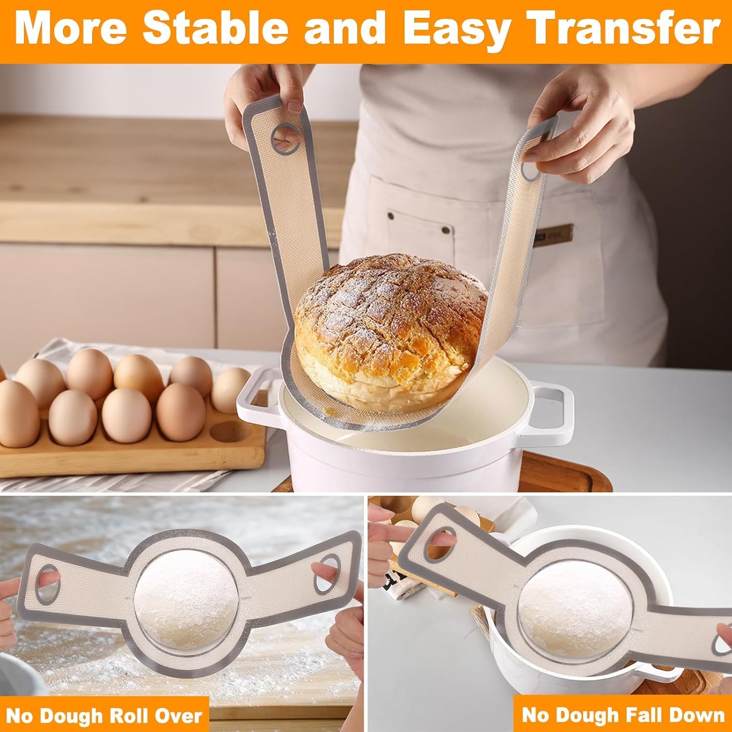 Philorn Silicone Bread Sling for Dutch Oven 2 Pcs, Reusable Silicone Bread Baking Mat With Extra Long Handles Non-Stick & Easy to Clean for Transfer Sourdough, Round