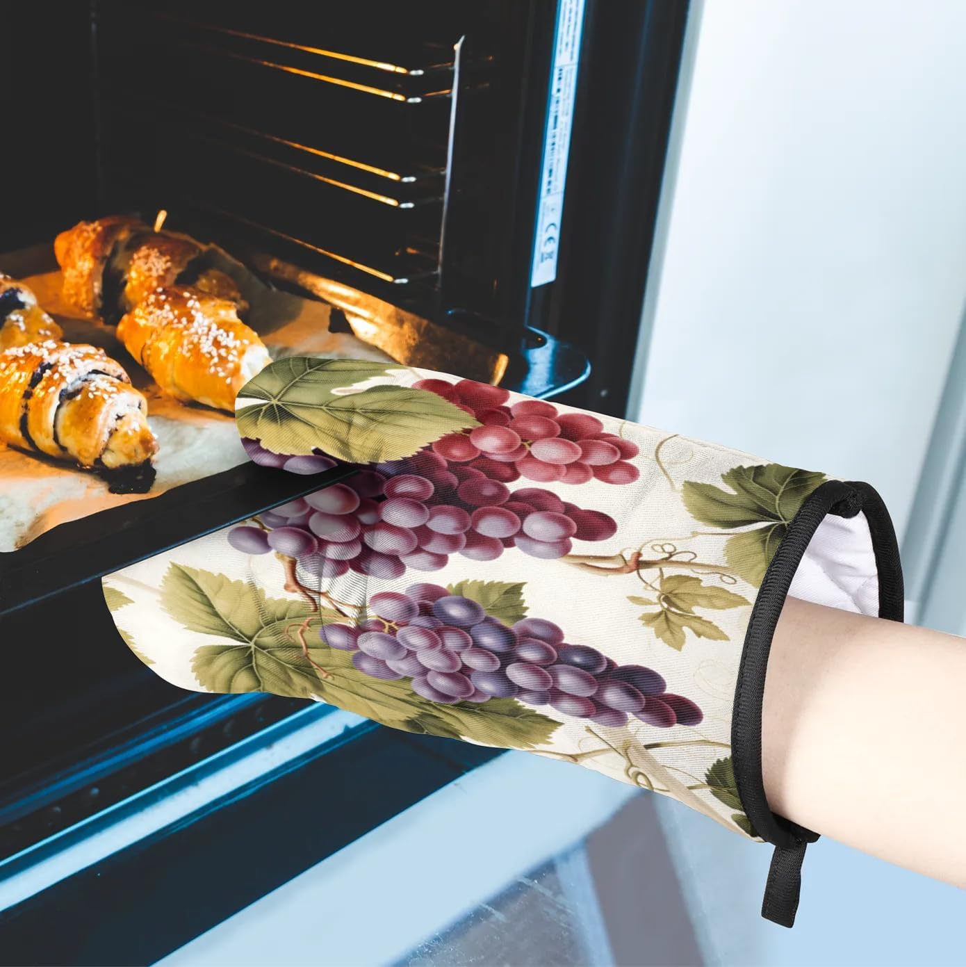 Vintage Grapes Vine Oven Mitts and Pot Holders Sets, 2 Pcs Decorative Kitchen Oven Glove for Cooking