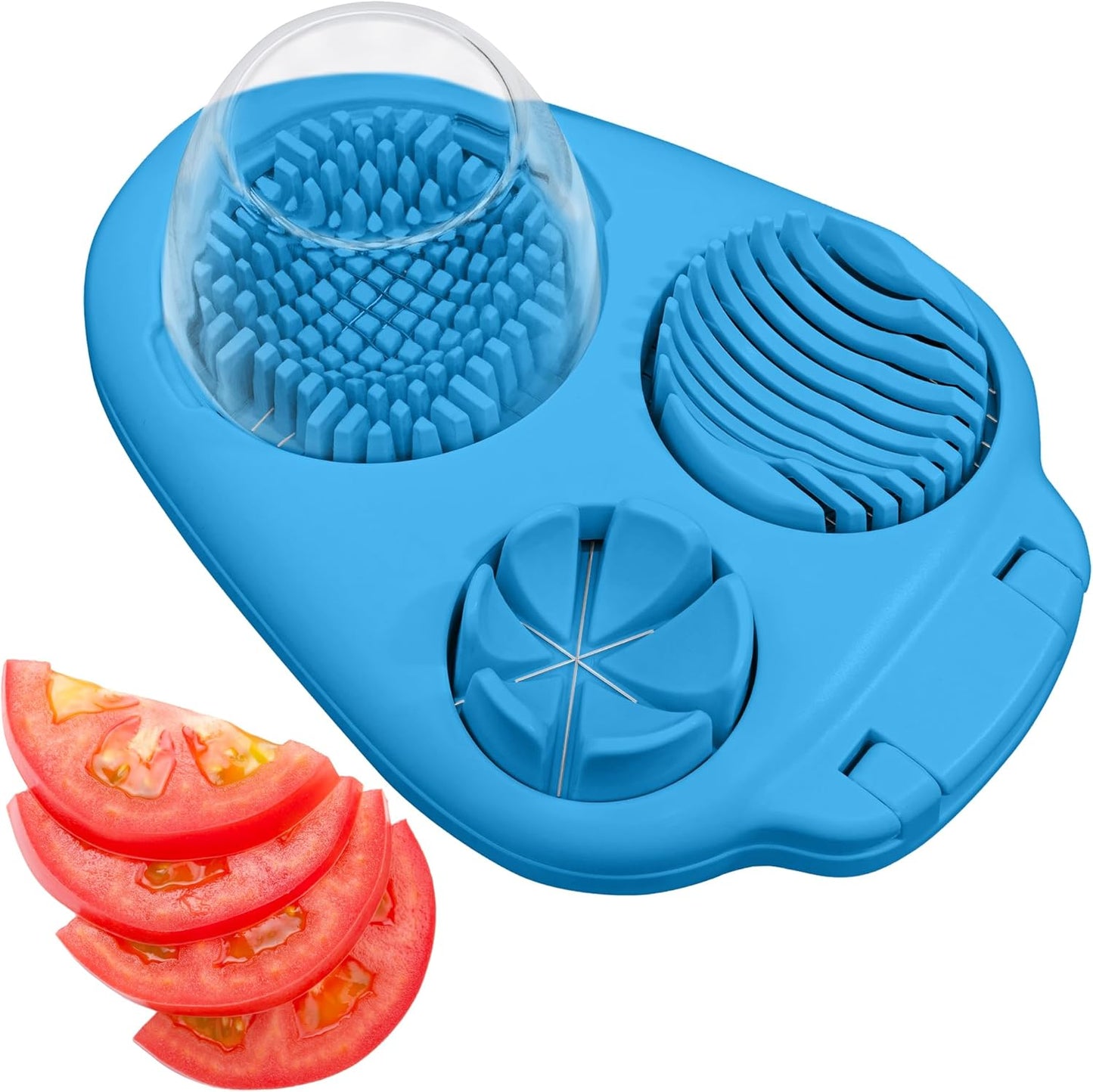 CraftyCrocodile Egg Slicer for Hard Boiled Eggs - 3 Slice Modes Egg Cutter, Heavy Duty, Stainless Steel Dicer - Kitchen Chopper Tool for Strawberry, Mushroom, Grape, Cherry Tomato - Blue